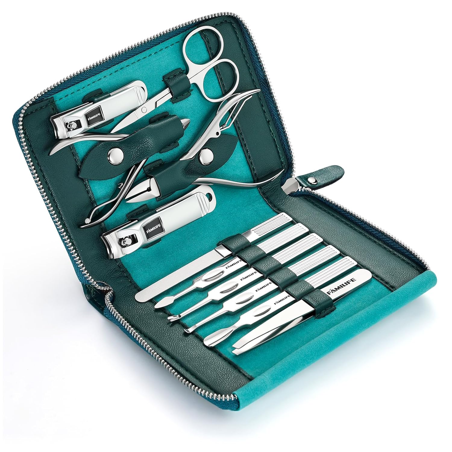 FAMILIFE Stainless Steel Manicure Set 11-in-1 Professional Nail Clipper Kit