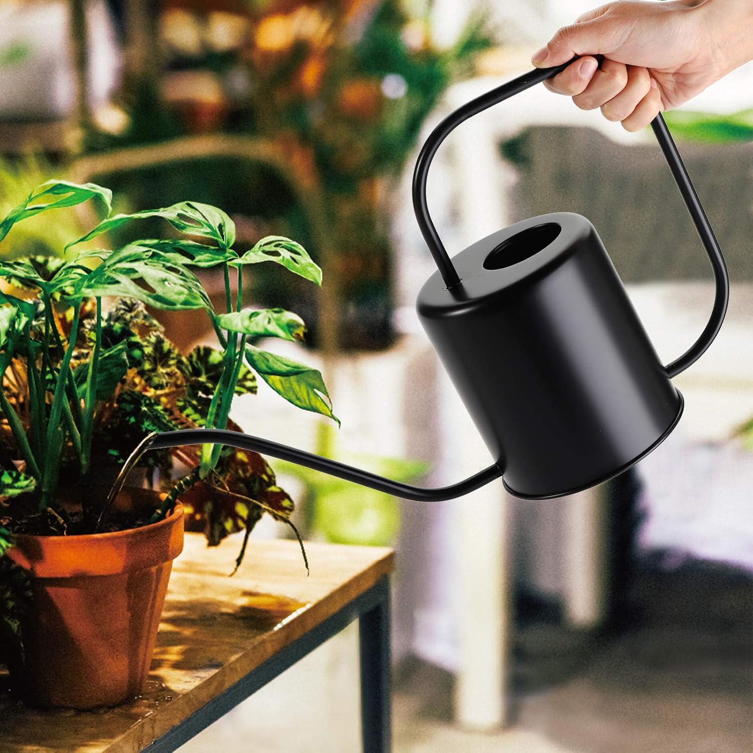 Fasmov 51 Oz Stainless Steel Watering Can Modern Style Watering Pot, Watering Can with Long Spout for Easy Pour, Water Outdoor Garden, Indoor Plant (Silver)