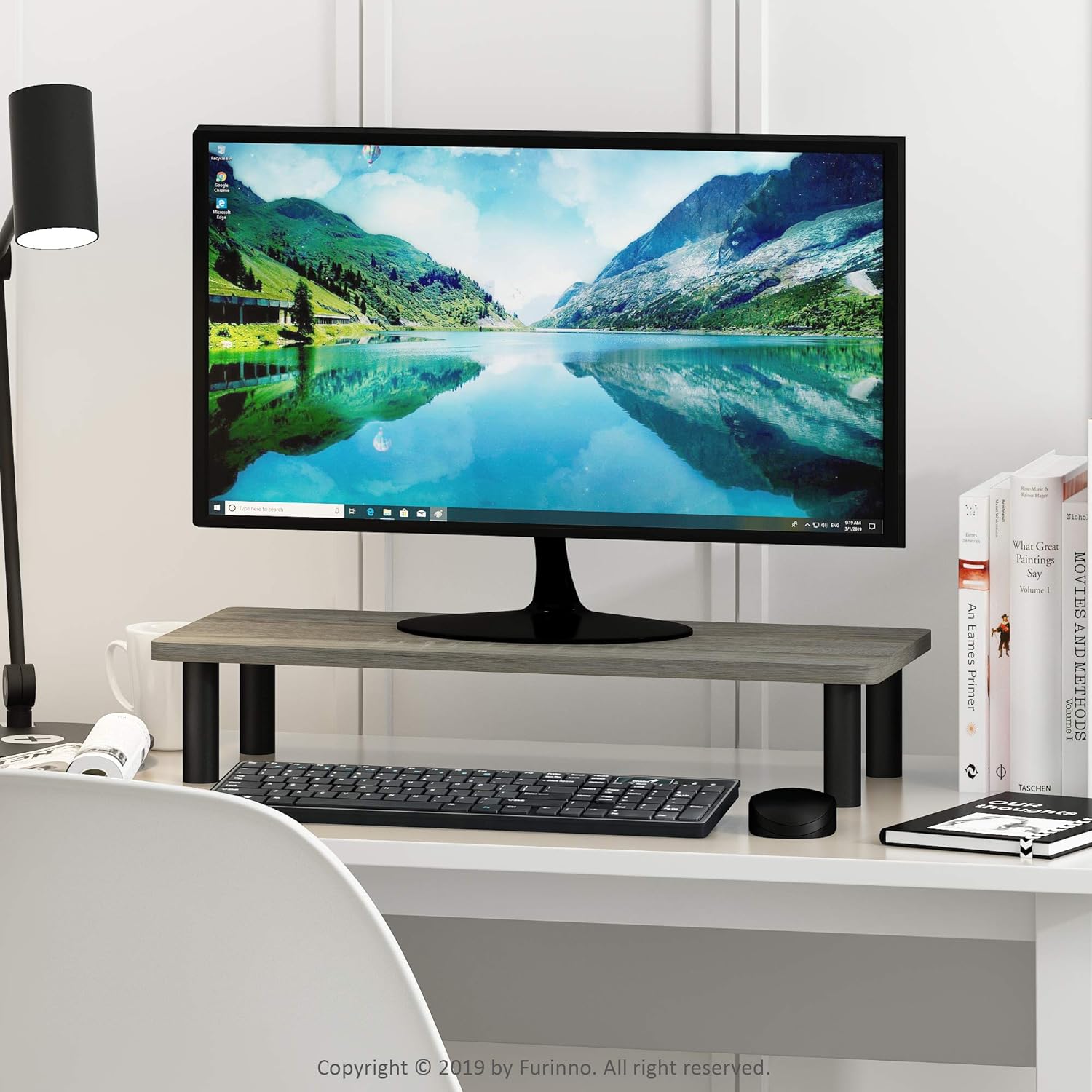 FURINNO Turn-N-Tube Monitor Stand, French Oak Grey/Black