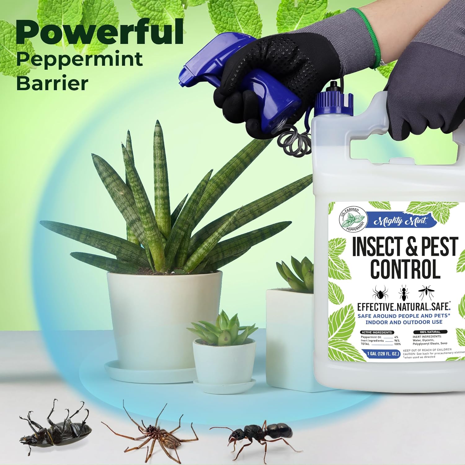 Mighty Mint Peppermint Oil Insect Repellent Spray, 16 oz | Natural Indoor & Outdoor Bug Control for Spiders, Ants, Roaches, Plant-Based, Extra-Strong Formula with Microfiber Cloth