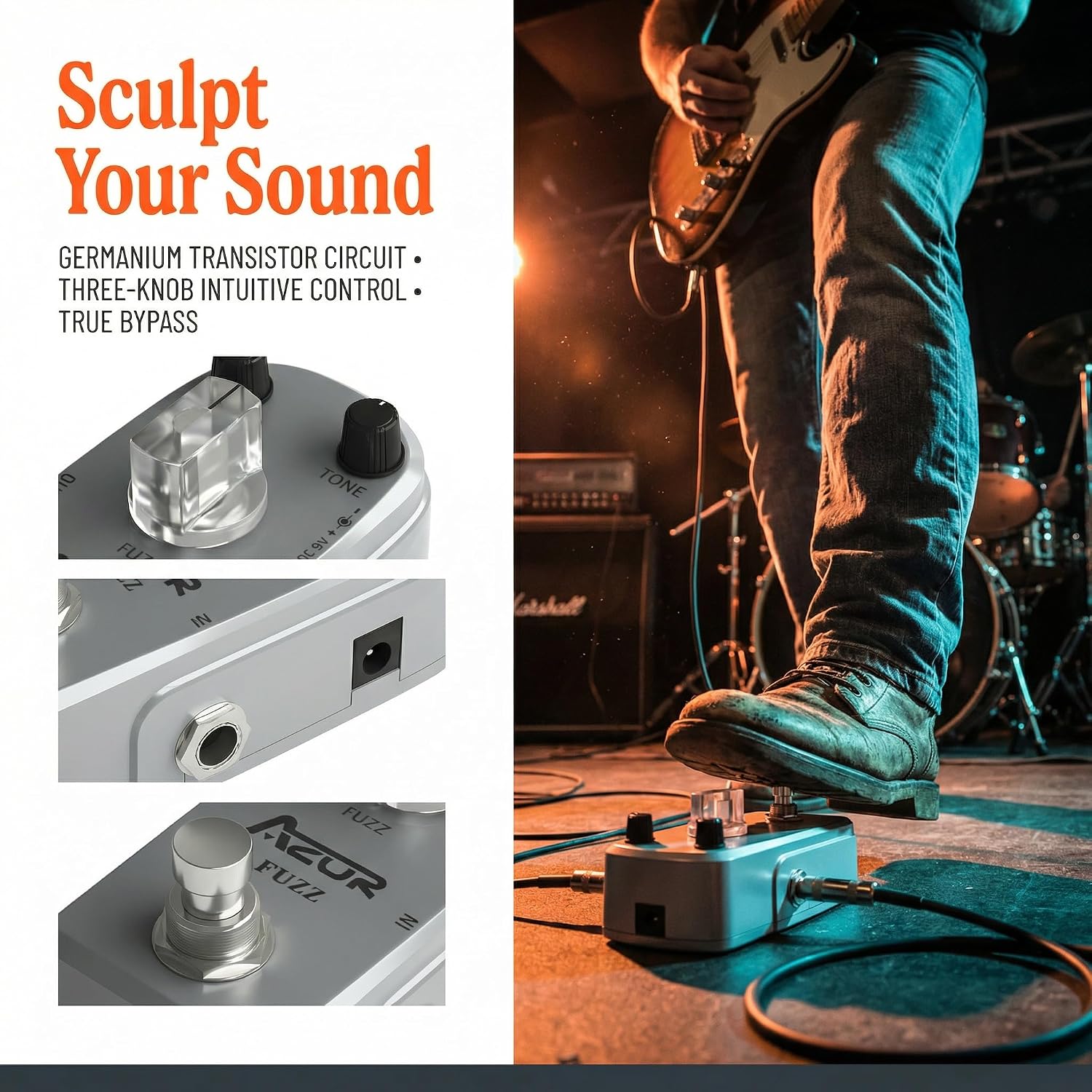 AZOR 5 Band Bass EQ Pedal, Aluminium Alloy True Bypass Equalizer Effect Pedal, Compact Mini Tone Control Pedal for Electric Bass Guitar