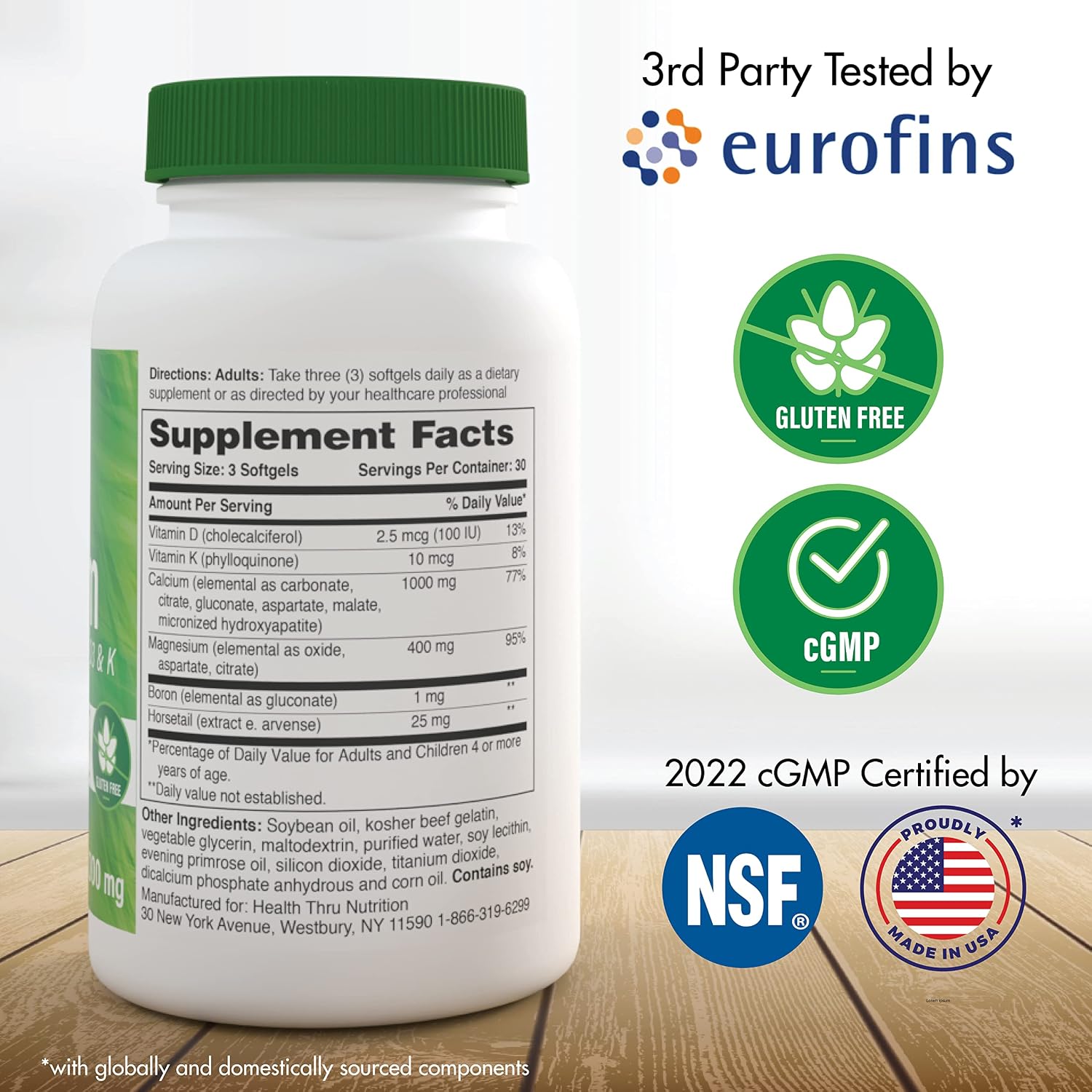 Health Thru Nutrition Liquid Calcium 1000mg, Magnesium 400mg, Vitamin D3 1,000iu and Boron | Bone Restore & Strength with 6 Calcium Complex | 3rd Party Tested | Non-GMO Gluten Free (Pack of 100) | Calcium 1000mg, Magnesium 400mg, Vitamin D3 1,000iu and B…