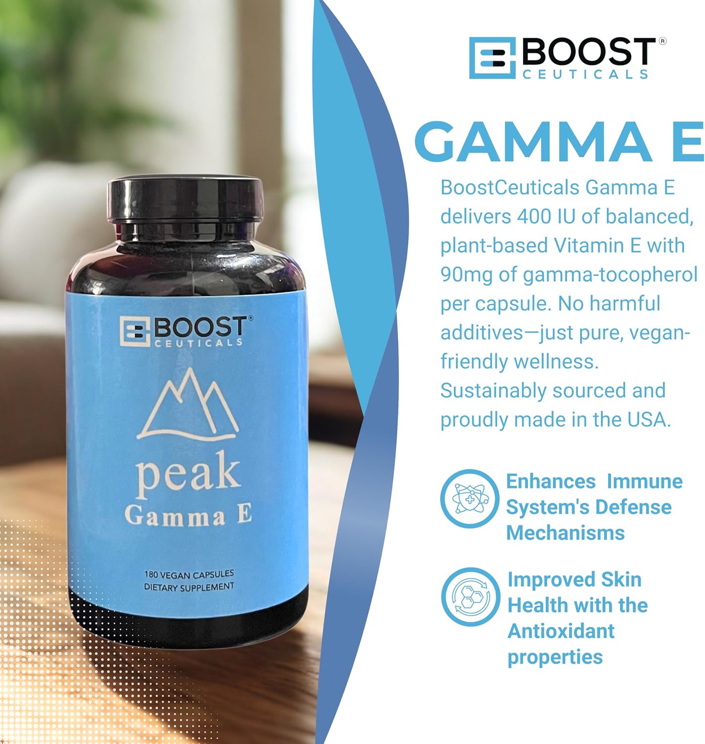 Gamma E Vitamin E Supplement 180mg Mixed Tocopherols - 180 Vegan Capsules | Antioxidant for Heart and Inflammation Support, Non-GMO, Gluten Free