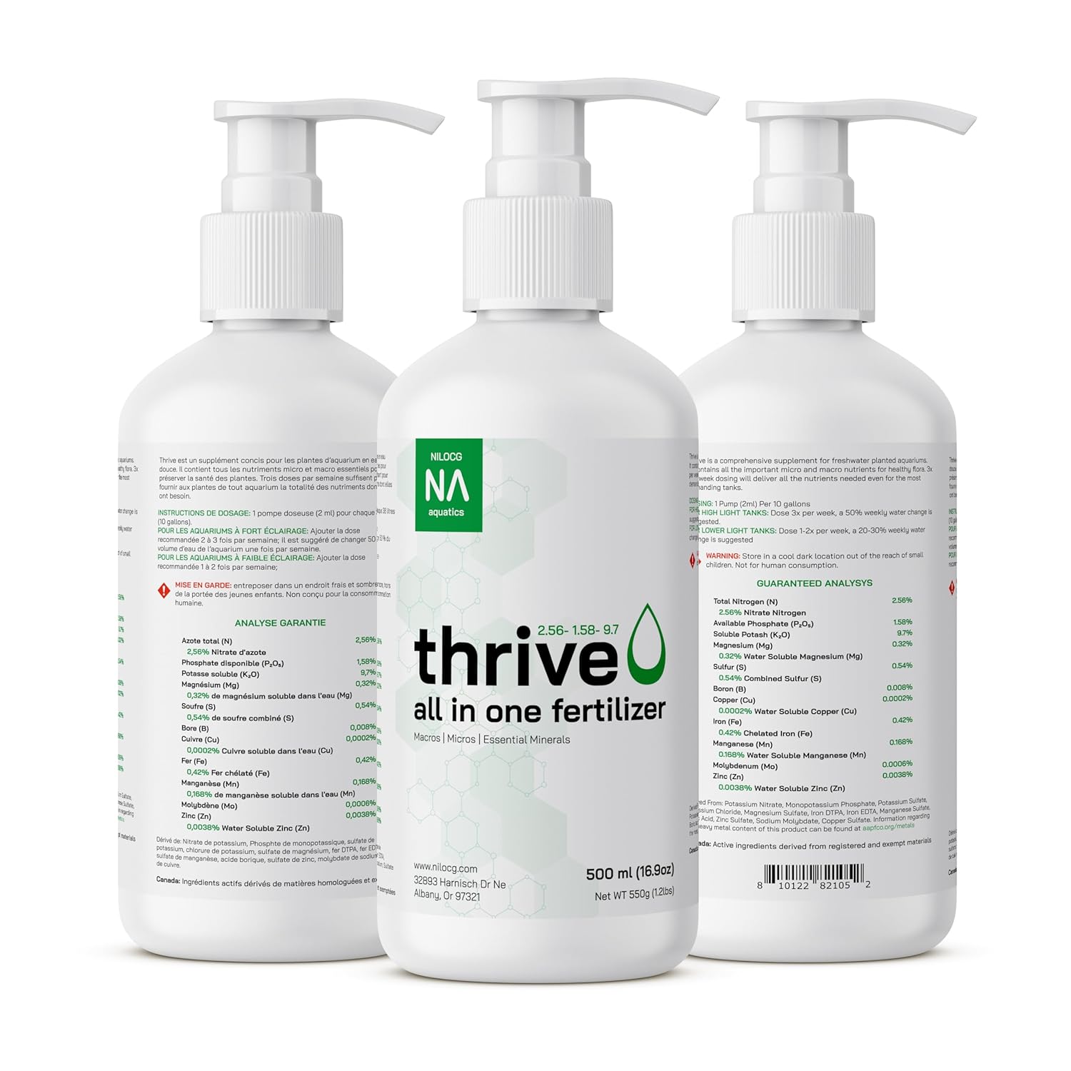 Thrive Planted Aquarium Fertilizer -All in One Planted Tank Liquid Fertilizers - Micro & Macro Nutrient Rich Food for Aquatic Plants - Highly Concentrated for 2500 Gallons of Water - Handy Pump Bottle