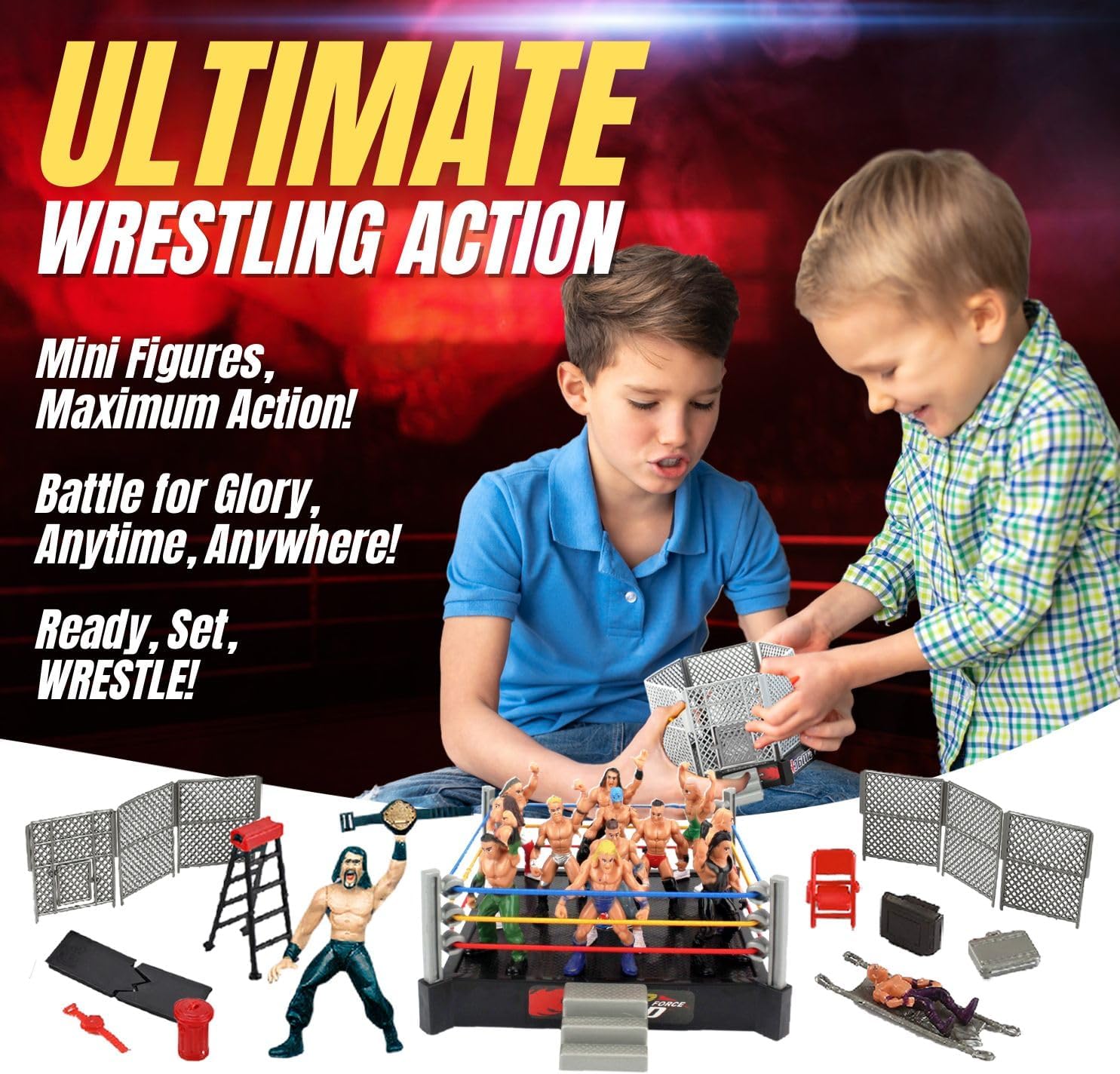 Liberty Imports Ultimate 32-Piece Wrestling Miniature Toys for Kids Pretend Play
