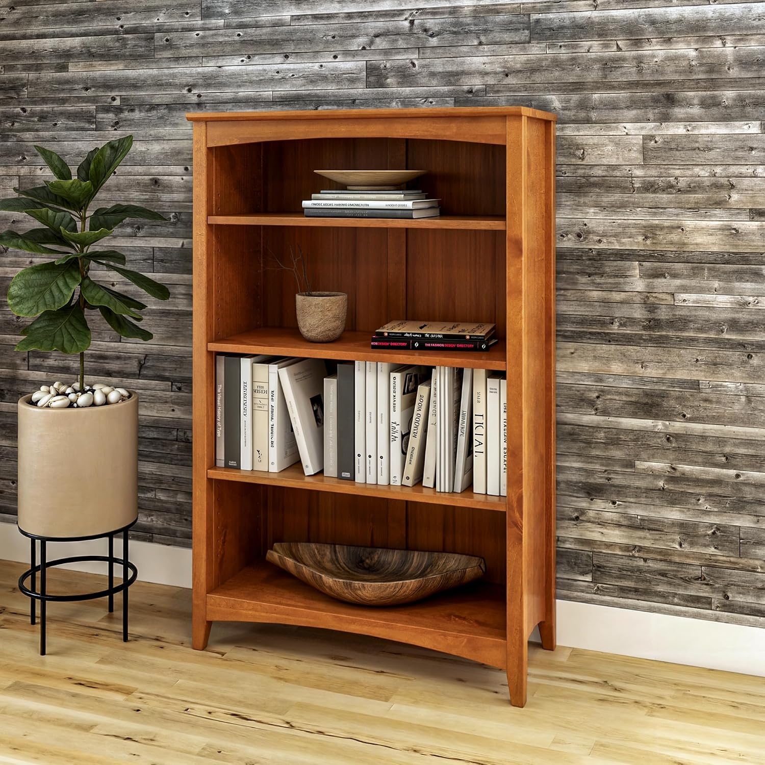 Shaker Style 3 Shelf Bookcase / Solid Wood / 36" High / Adjustable Shelving / Closed Back / Display Bookshelf for Living Room, Bedroom, Home and Office, White