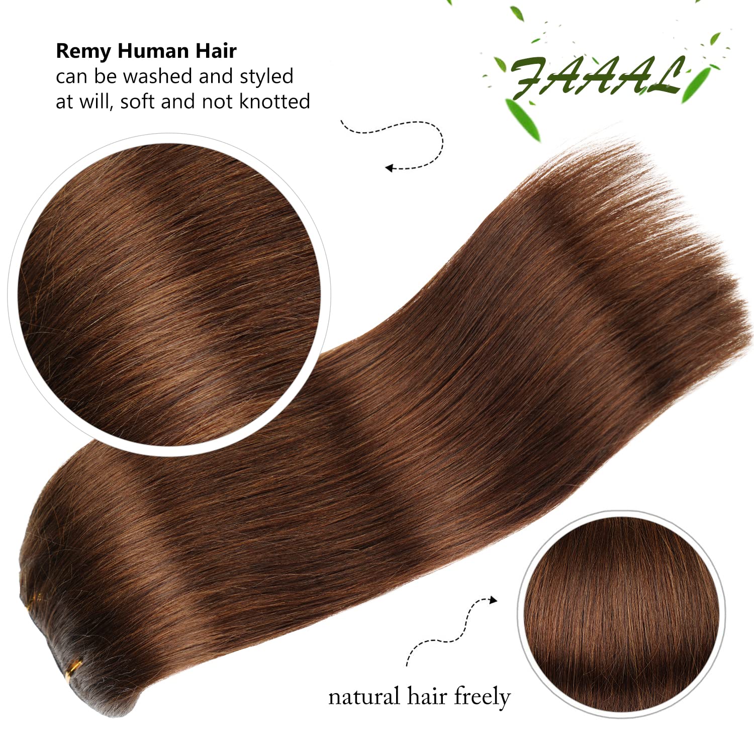 22" Clip in Human Hair Extensions Full Head 200g 10 Pieces 22 Clips Light Brown Double Weft Brazilian Real Remy Hair Extensions Thick Straight (22"