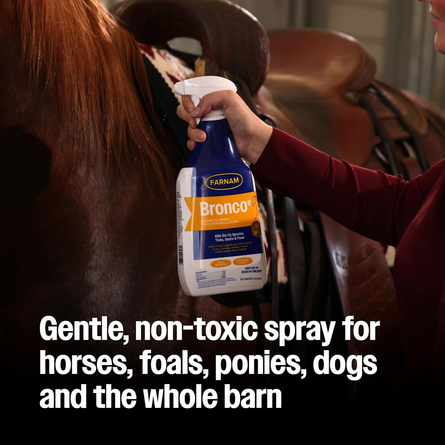 Farnam Bronco E Fly Spray for Horses, Dogs & Premises 128 oz Refill | Kills & Repels Stable, Horse, Deer, House & Horn Flies, Mosquitoes, Fleas, Chiggers, Ticks, Lice & Gnats