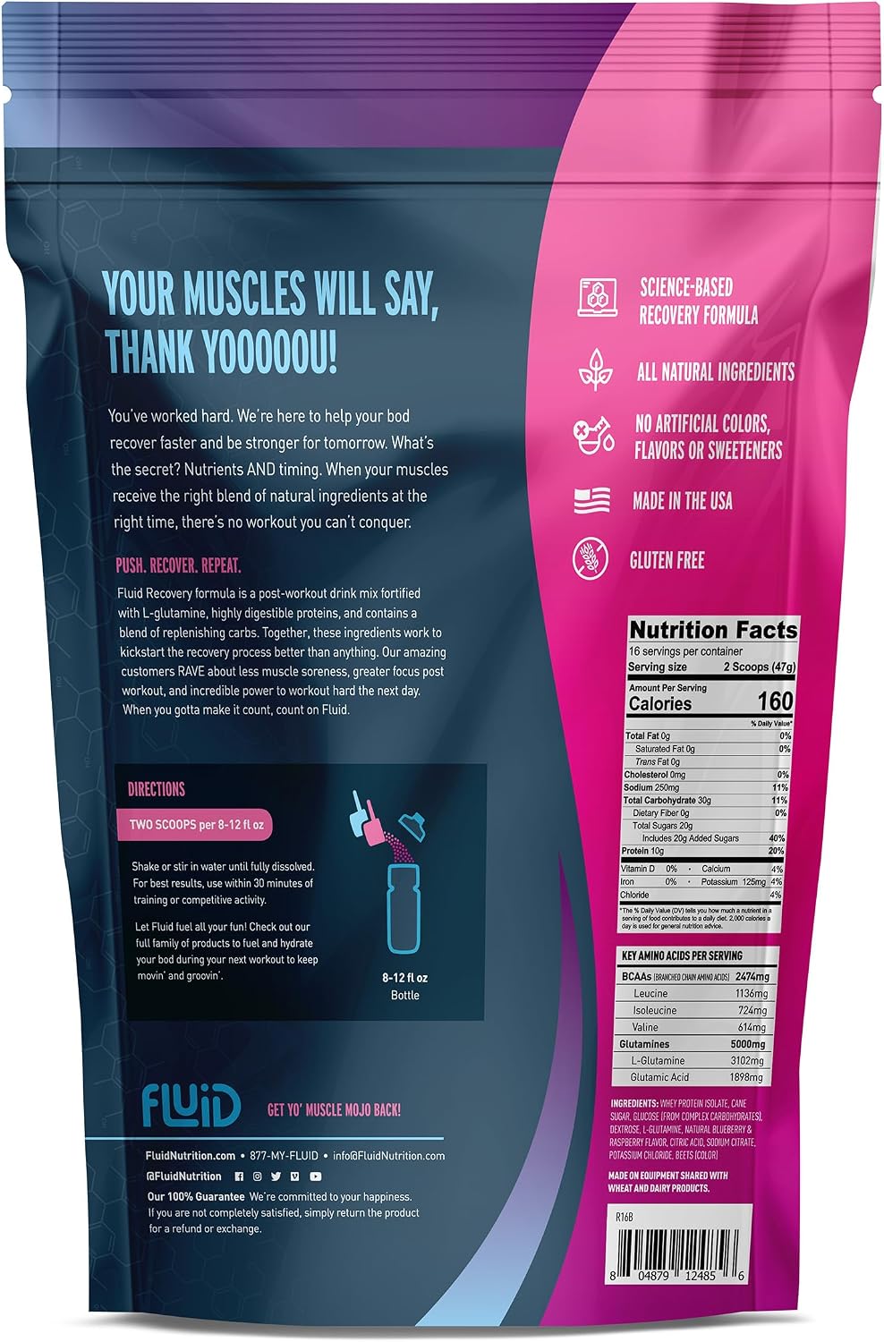 Fluid Recovery, Post-Workout Drink Mix, Whey Isolate Protein, L-Glutamine, Carbs, All Natural Ingredients, Gluten-Free, Lactose-Free (Tropical Fruit)