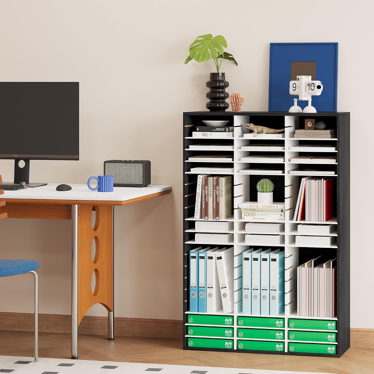 EasyPAG 12 Compartments Wooden Literature Organizer with Adjustable Shelves, 6000 Sheets Capacity Paper Organizer