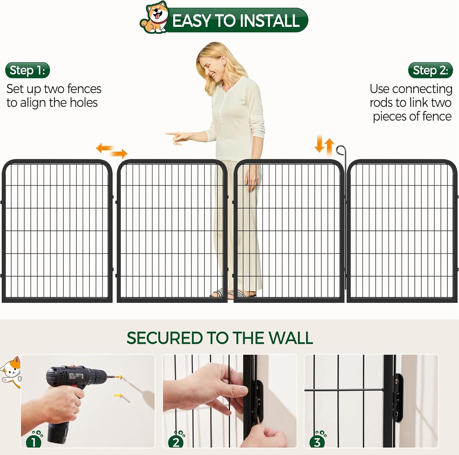 Yaheetech Dog Playpen 24in 16 Panels Pet Fence for Indoor Yard RV Camping | Easy Setup, Heavy Duty Rustproof Frame with Secure Latch Door, DIY Layouts,Foldable Storage, for Puppies & Small Dogs