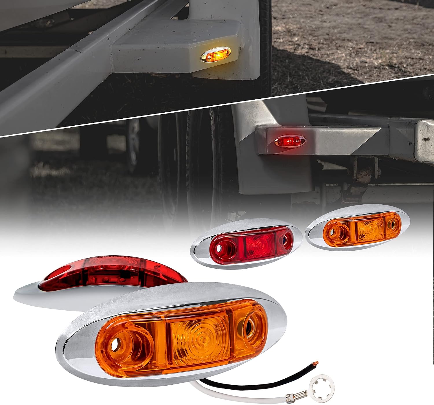 TRUE MODS 2pc 2.5" Amber Oval LED Trailer Marker Lights for Boat Trailer RV