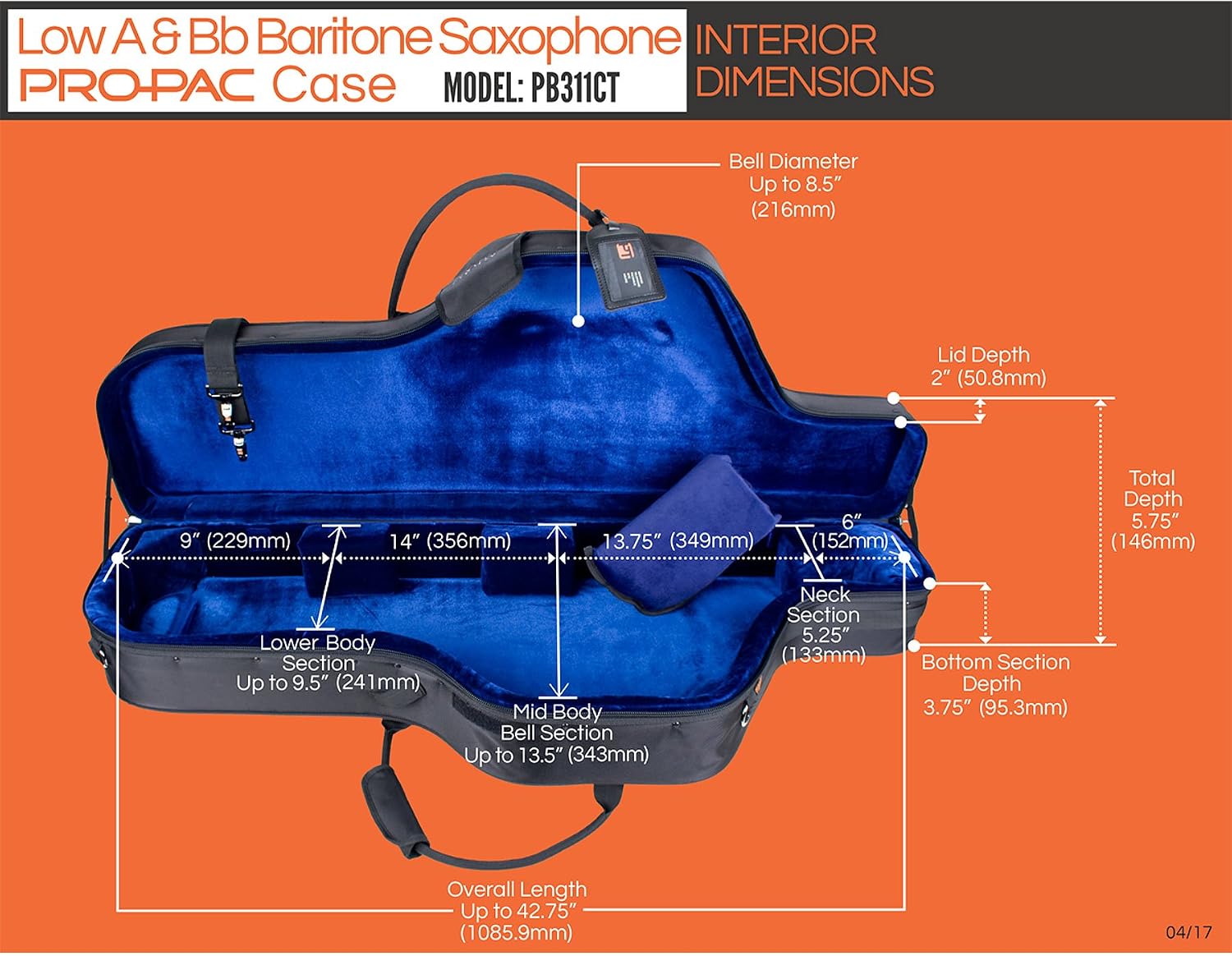 Protec Baritone Saxophone (Fits Low A & Bb) Contoured PRO PAC Case, Model PB311CT