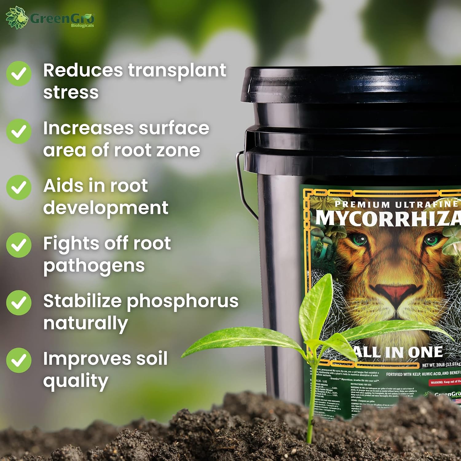 GreenGro Myco Mycorrhizal Inoculant, 8 oz, from Superior Strains | Ultrafine, Water Soluble Root Enhancer, Improves Nutrient Uptake, Eases Transplant, Indoor & Outdoor Plant Fertilizer