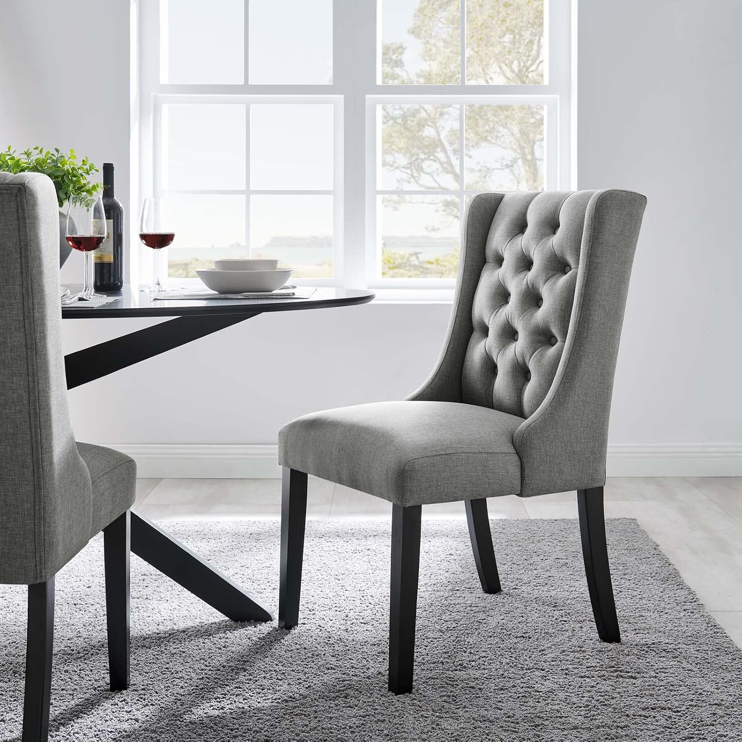 Modway Baronet Modern Tufted Upholstered Fabric Parsons Kitchen and Dining Room Chair in Beige