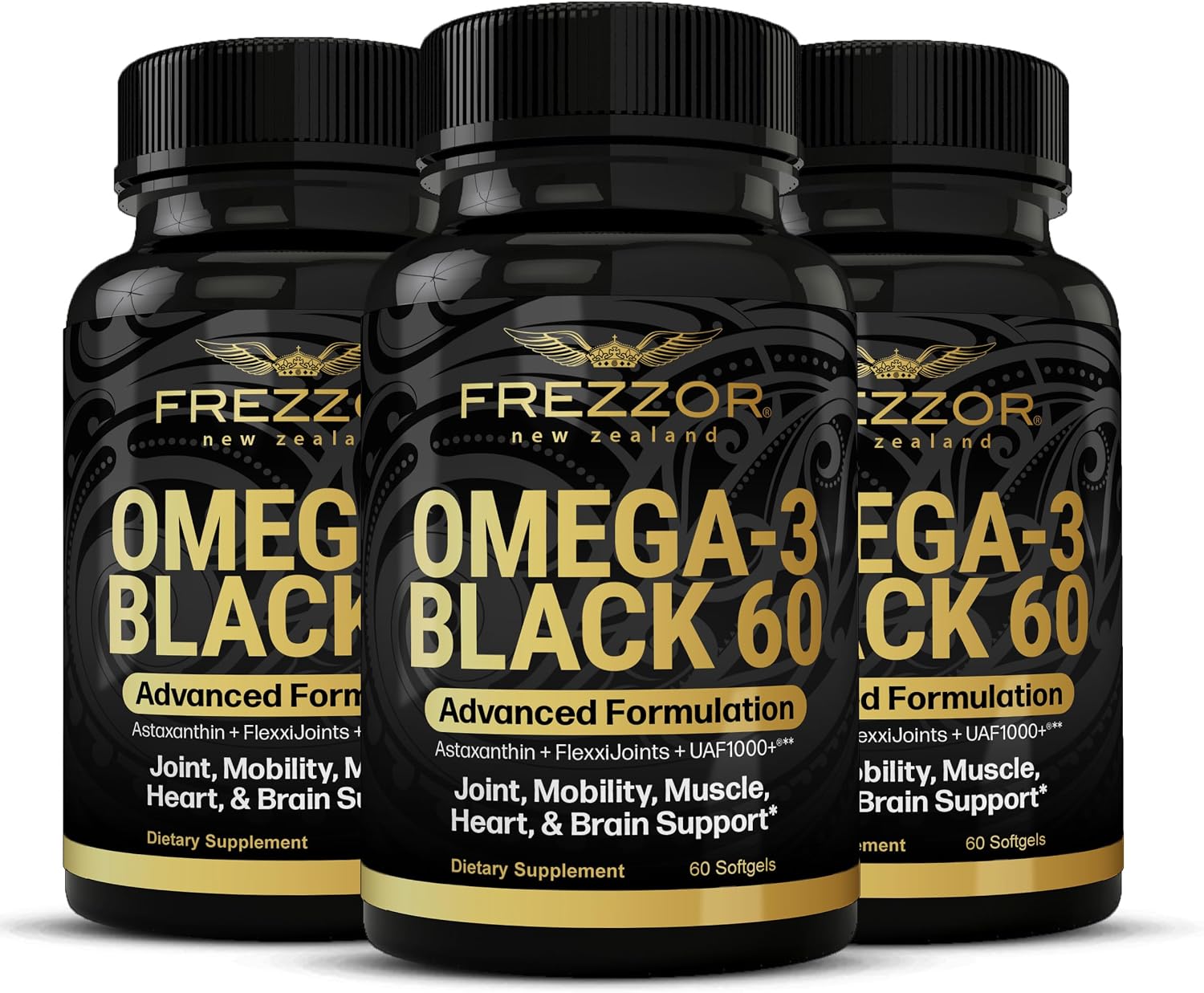 FREZZOR Omega 3 Black for Joint Care & Comfort - New Zealand Green Lipped Mussel Oil Capsules, 53x Higher Potency with UAF1000+ Super Antioxidant