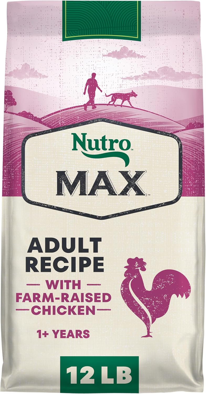 Nutro Max Adult Recipe Dry Dog Food, Farm-Raised Beef, 25 lb | Non-GMO ingredients, wholesome grains, no chicken by-product meal/corn, wheat, soy, supports muscles, energy & vitality