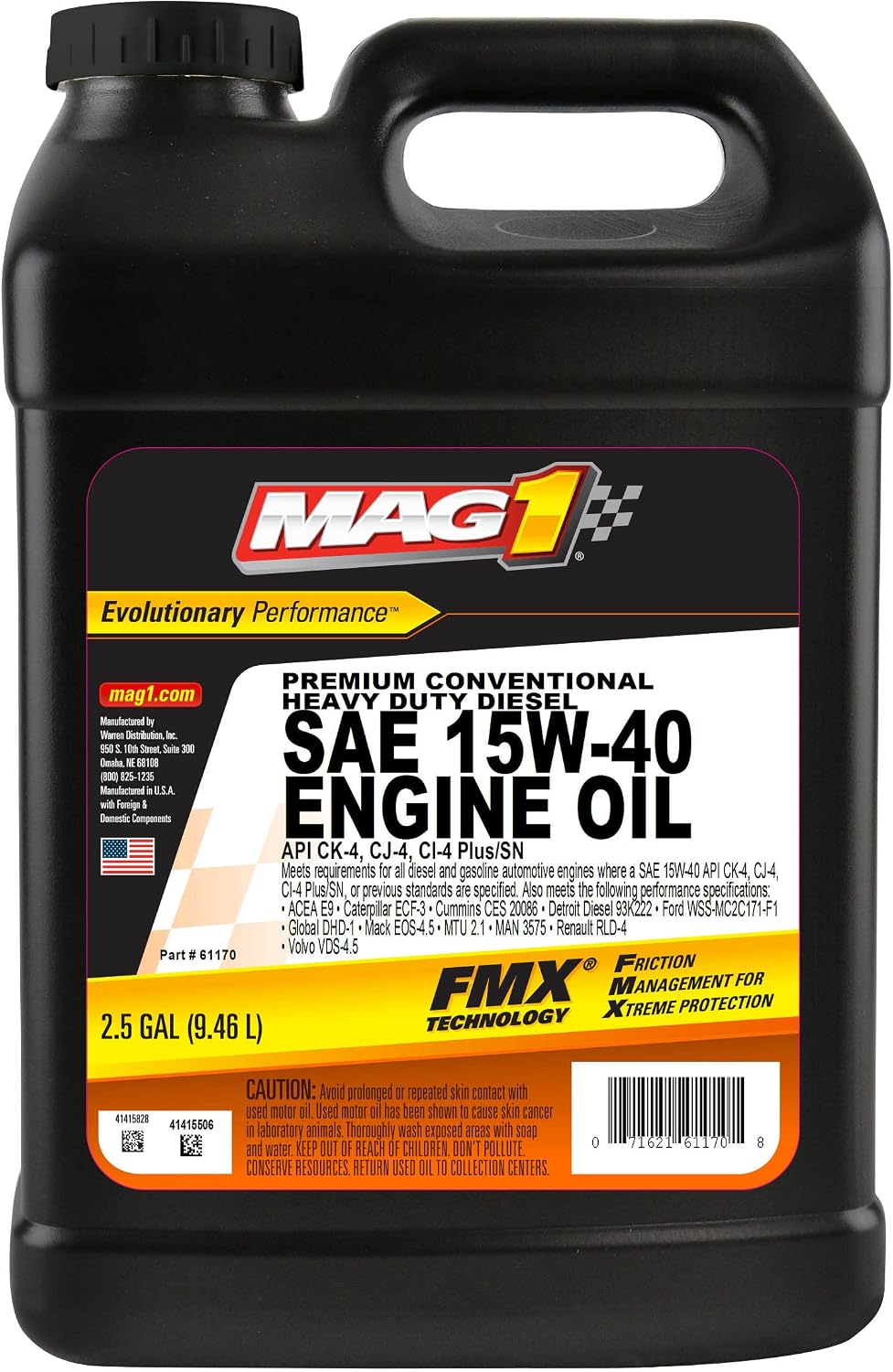 62631 SAE 15W-40 Premium Conventional Heavy Duty Diesel Engine Oil - 1 Gallon
