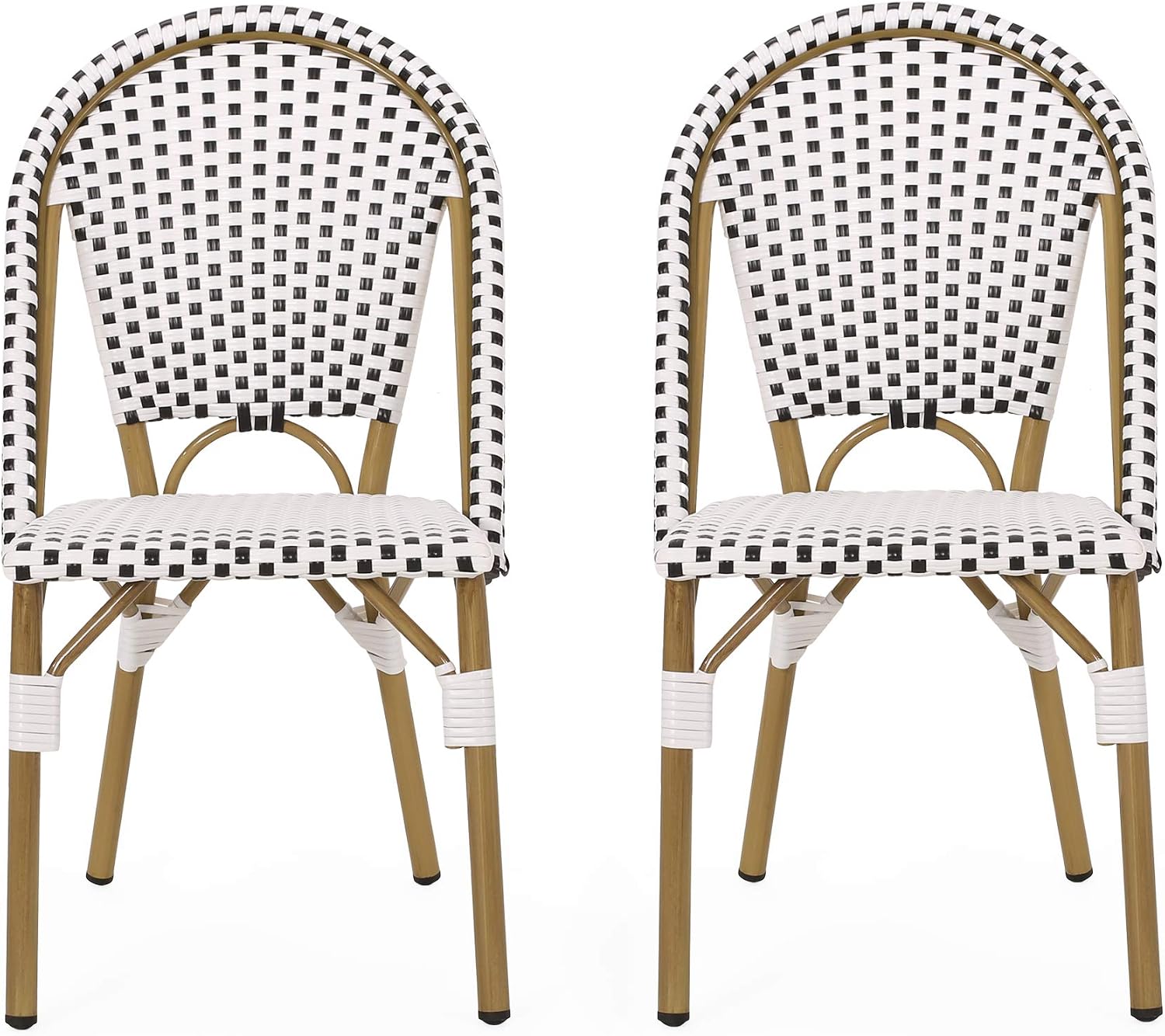 Christopher Knight Home Anastasia Outdoor French Bistro Chair (Set of 2), Black + White + Bamboo Print Finish
