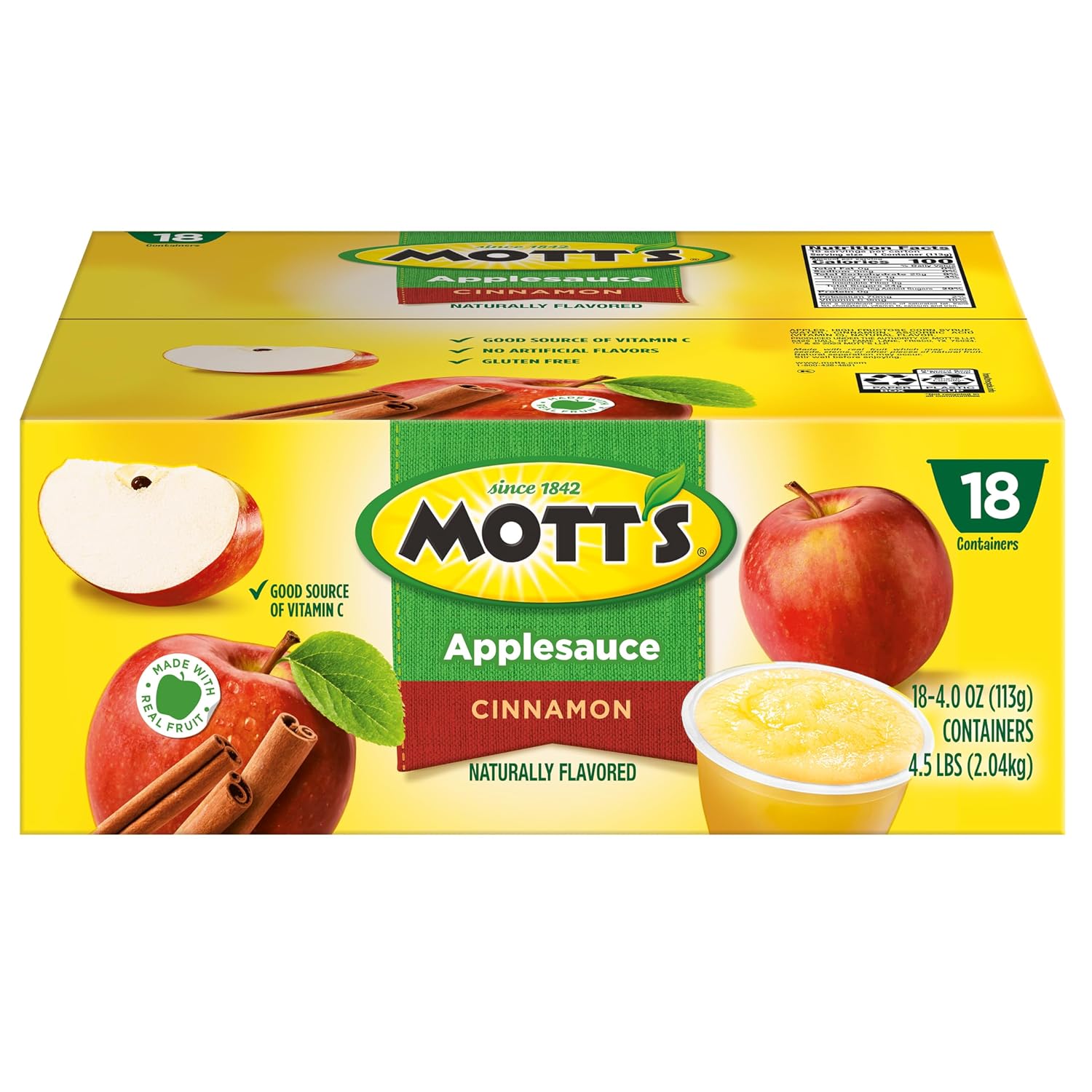 Mott's Applesauce, 4 Oz Cups, 36 Count, No Artificial Flavors, Good Source of Vitamin C, Nutritious Option for The Whole Family