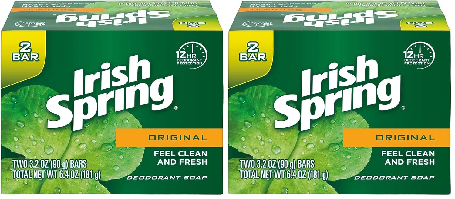 Irish Spring Original Deodorant Bar Soap, 3.20 oz bars, 2 ea