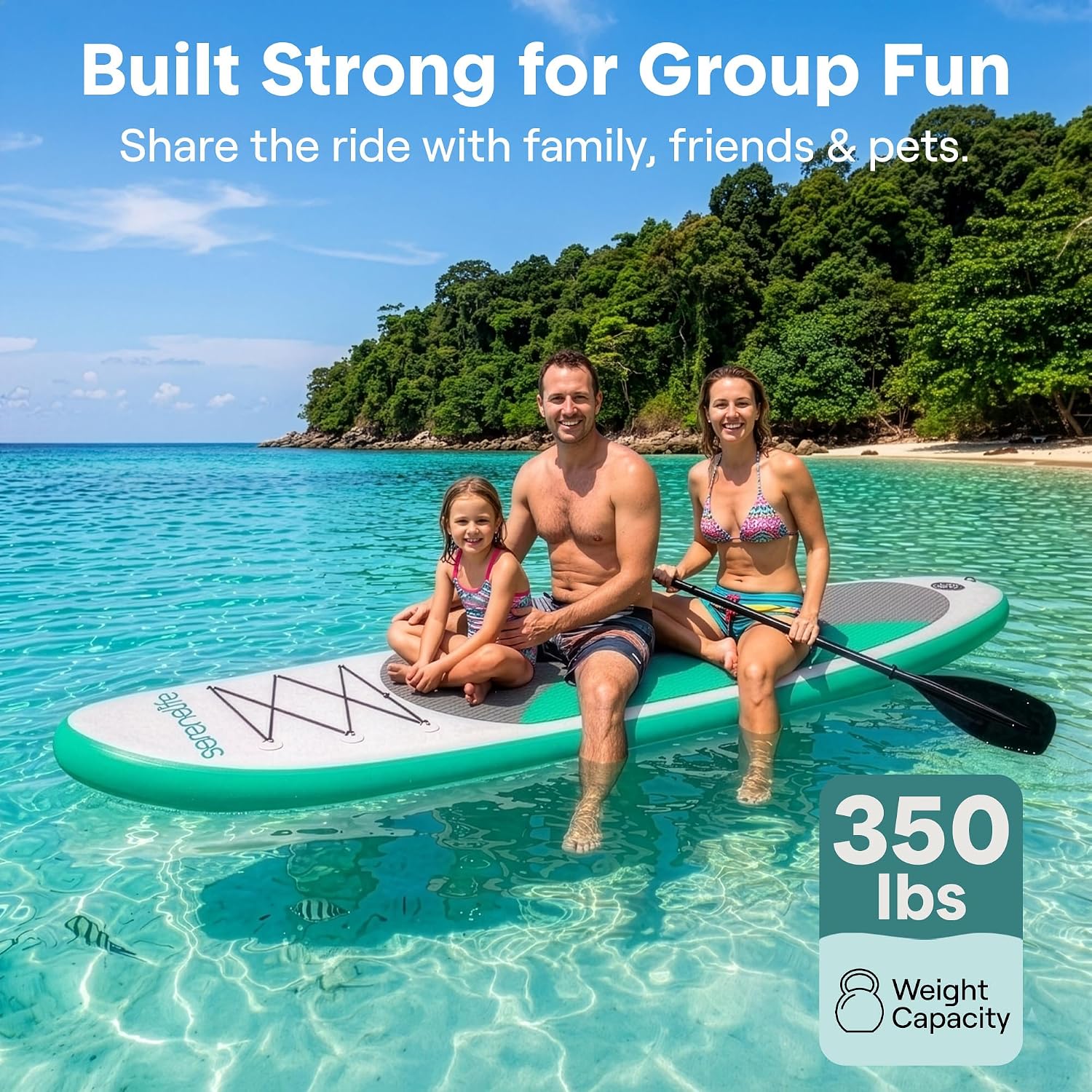 SereneLife 10’ Inflatable Stand Up Paddle Board with Premium SUP Accessories - Wide Stable Design with Non-Slip EVA Deck Pad, for Youth and Adults, 350 lbs. Capacity