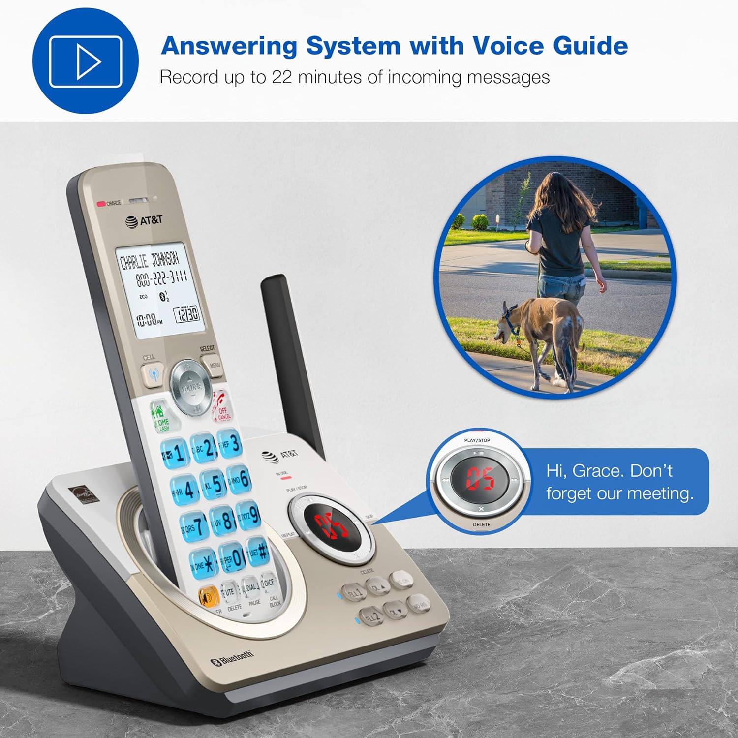 AT&T DL72219 DECT 6.0 2-Handset Cordless Phone for Home with Connect to Cell, Call Blocking, 1.8" Backlit Screen, Big Buttons, intercom