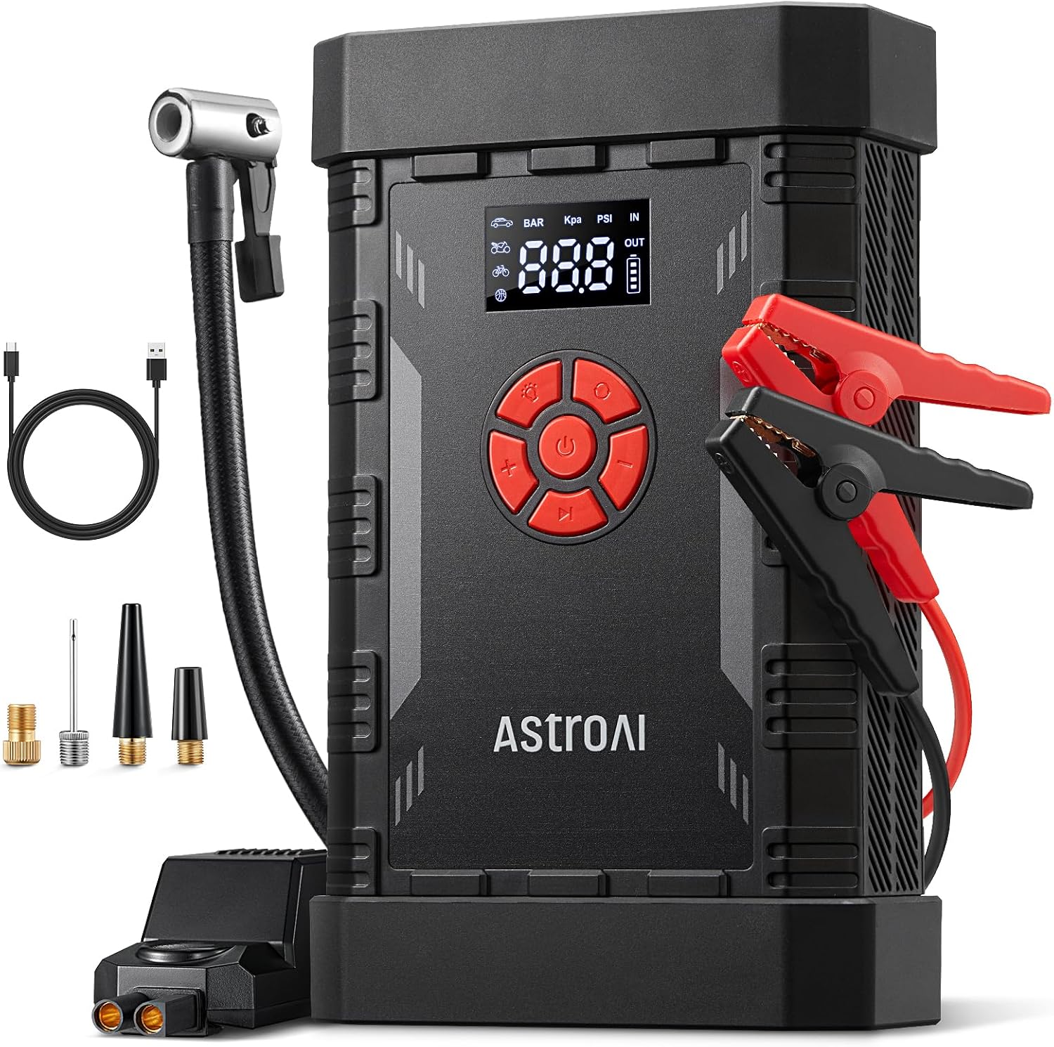 AstroAI S8 Air Jump Starter with Air Compressor, 3000A Peak Car Battery Jump Starter Portable (9.0 Gas/6.5L Diesel) with 150PSI Cordless Auto-Shutoff Tire Inflator, 12V Battery Charger Booster(Orange)