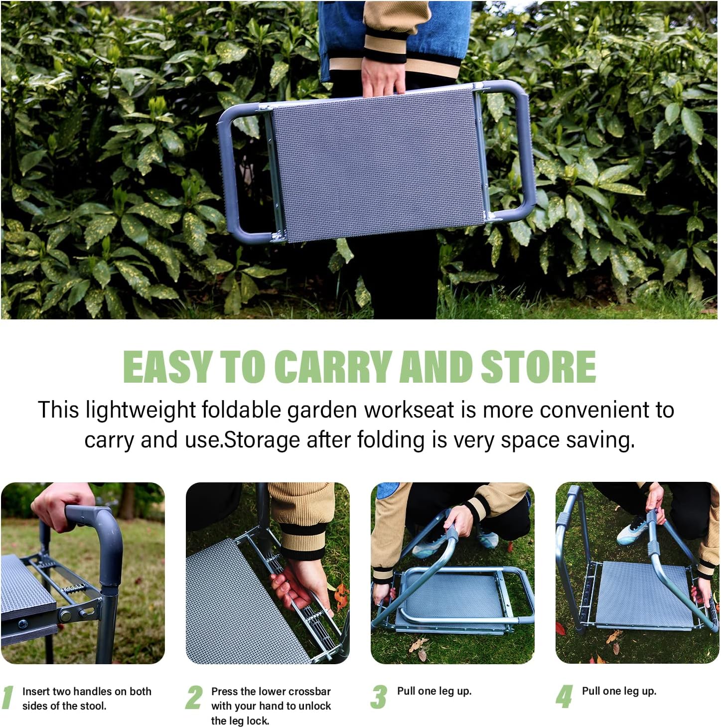 BESTHLS Garden Kneeler and Seat - Heavy Duty Folding Stool with Thick Pad, Tool Pouch, 330 lbs Capacity - Knee & Back Support, Perfect for Seniors, Women, Men