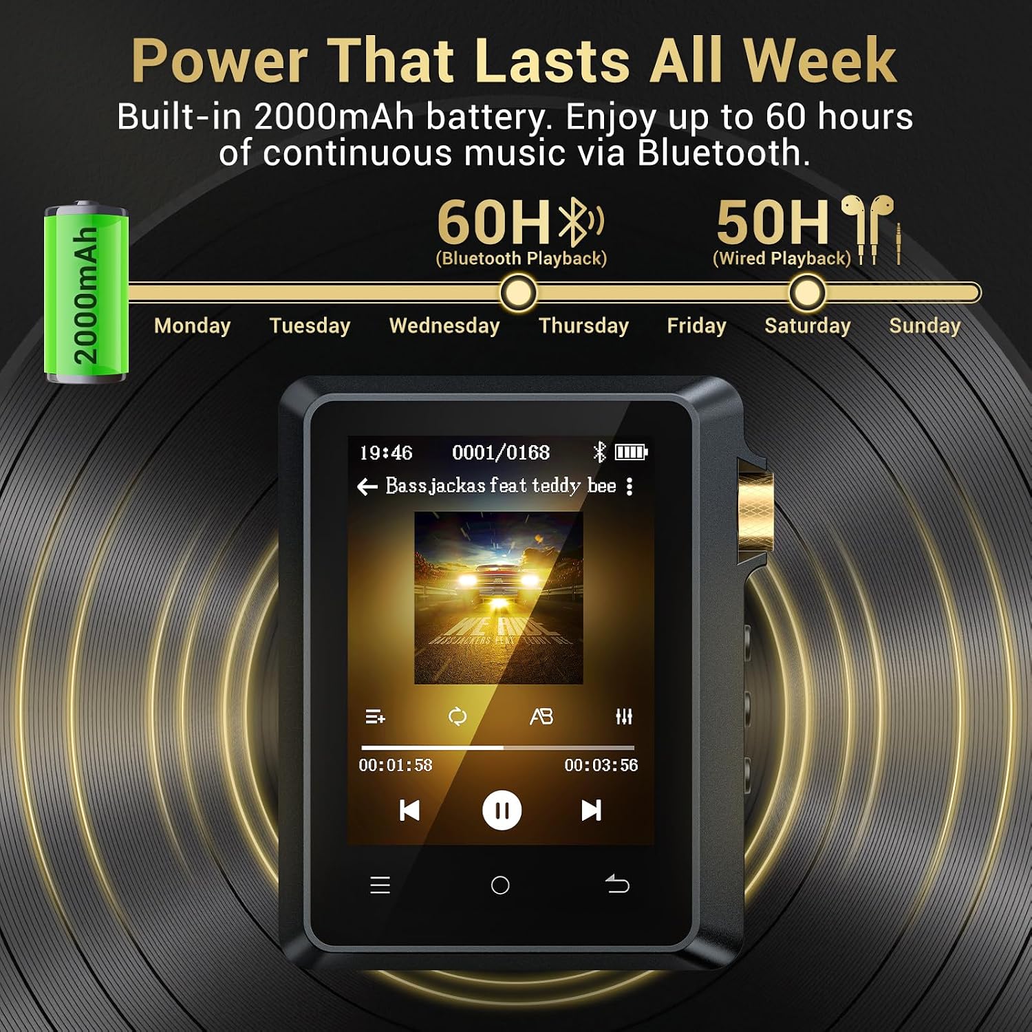 128GB MP3 Player with Bluetooth 5.4, AGXOV Music Player with Built-in HD Speaker, FM Radio, Voice Recorder, HiFi Sound, E-Book, Earphones Included