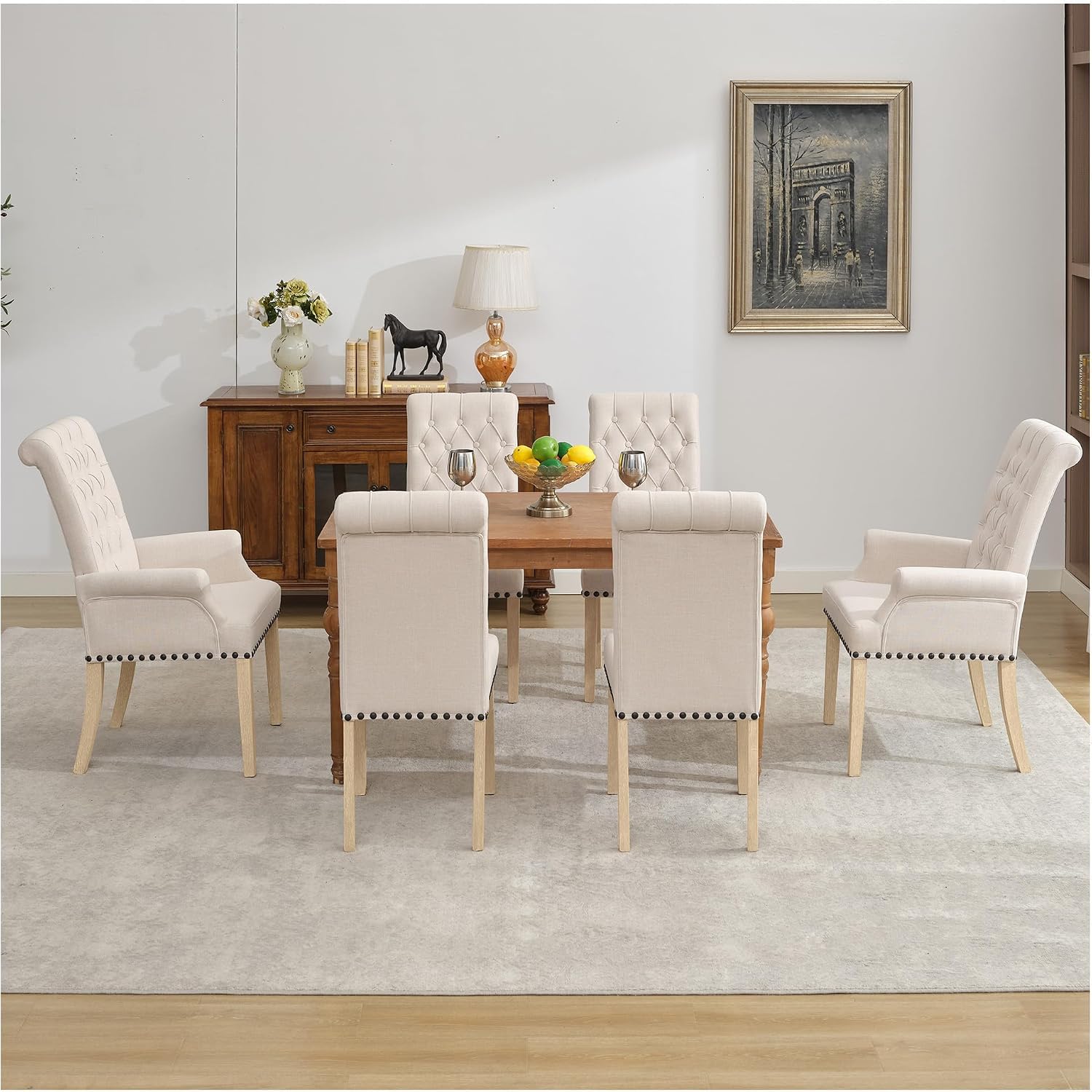 adochr Dining Chairs with Arms,Linen High Back Dining Room Chairs, Beige