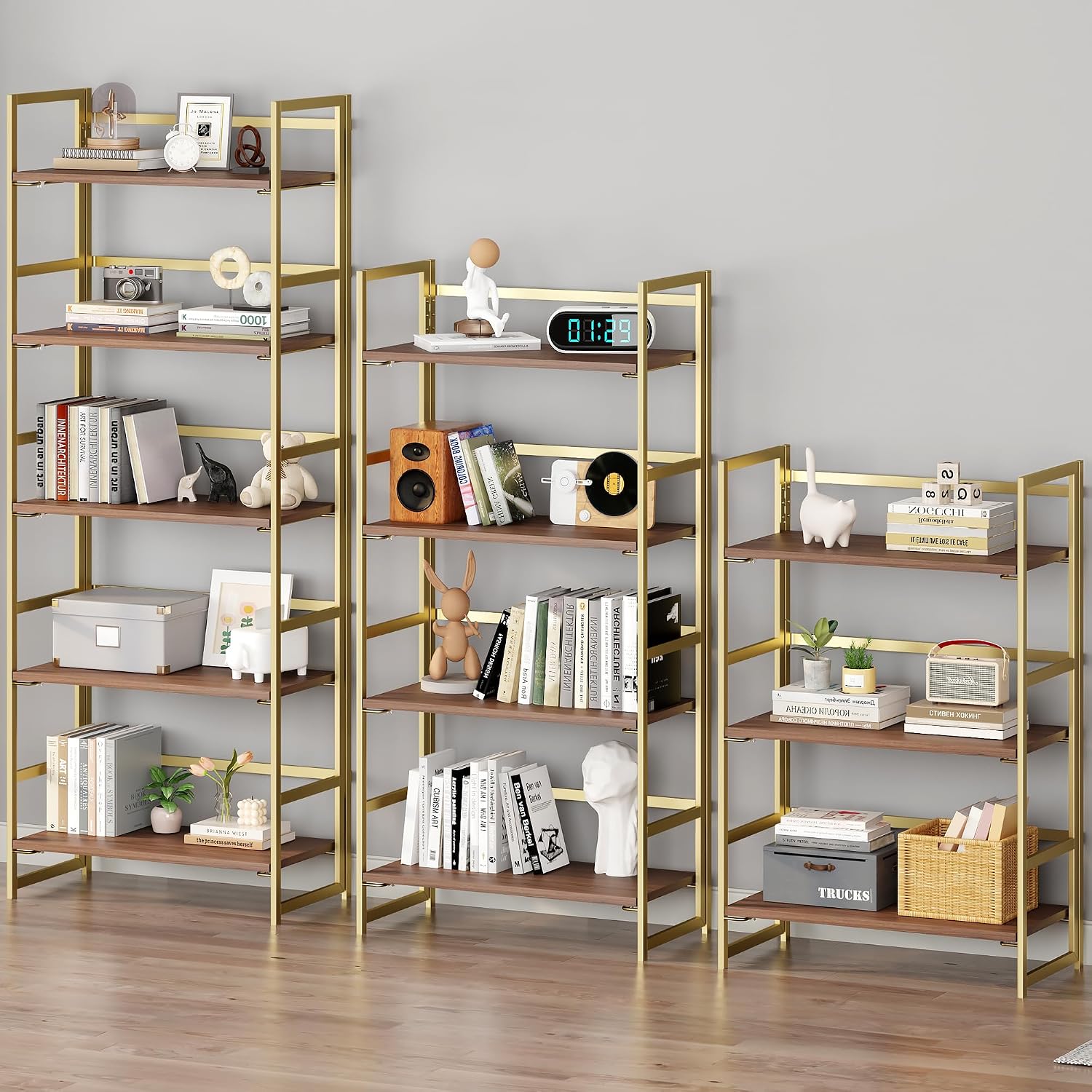 Vintage Multifunctional Folding Bookshelf, No-Assembly Plant Stand Storage Rack Shelves for Home Office (Fire, 5-Tier)
