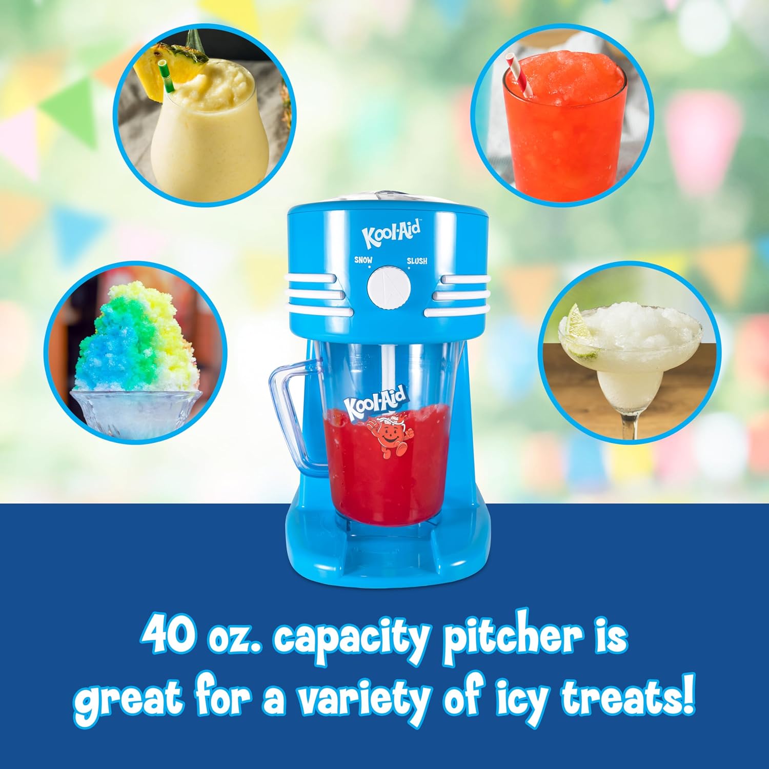 Nostalgia Taco Tuesday Frozen Drink Maker and Margarita Machine for Home - 40-Ounce Slushy Maker with Stainless Steel Flow Spout - Easy to Clean and