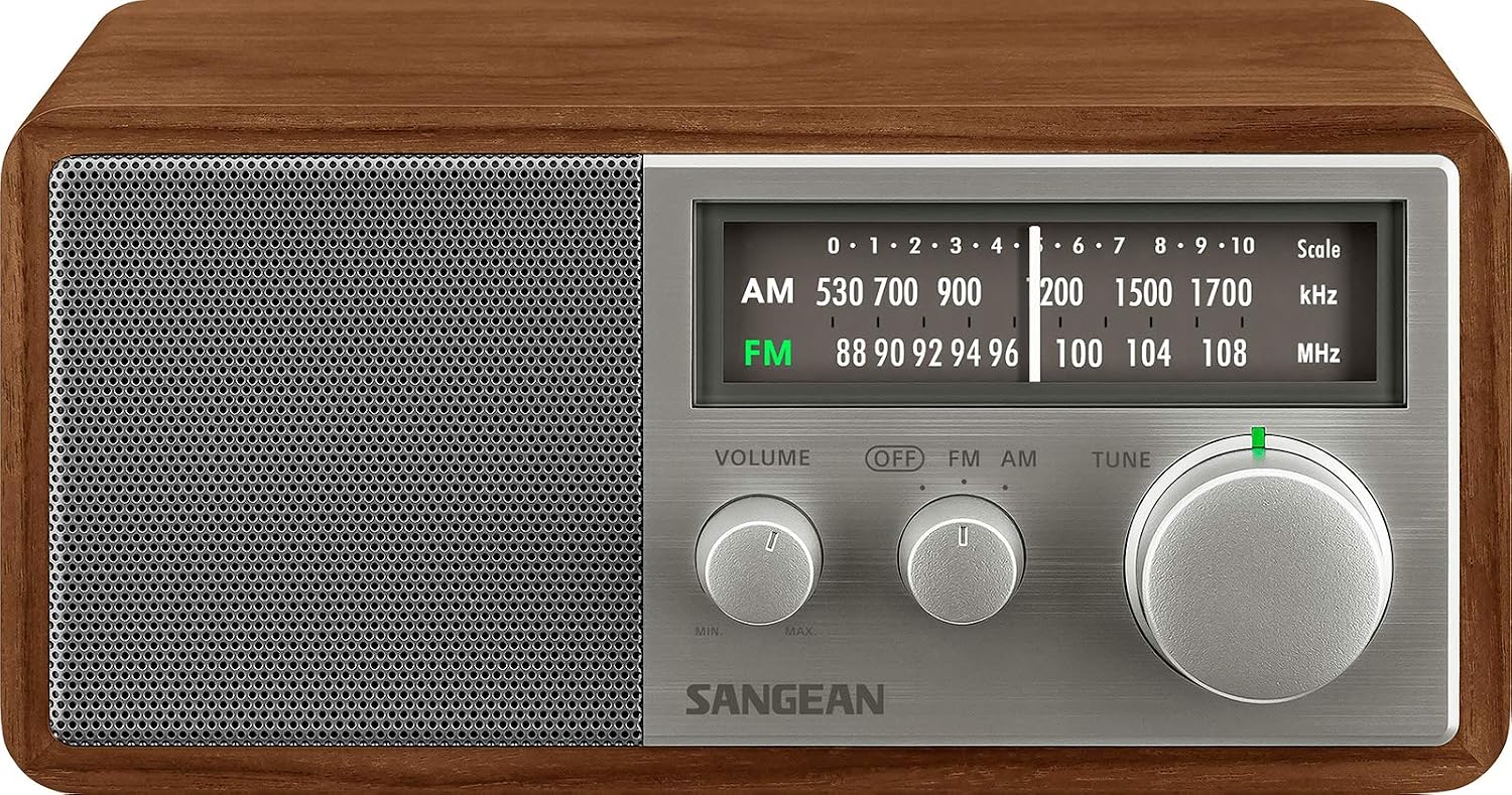 Sangean SG-116 AM/FM Analog Wooden Cabinet Receiver, Walnut-Silver