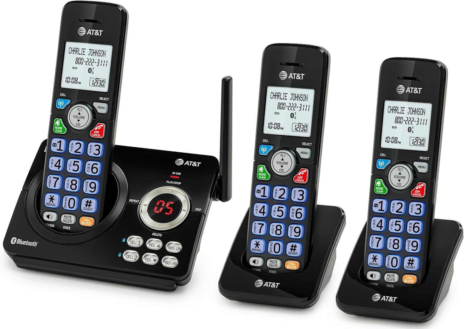 AT&T DL72219 DECT 6.0 2-Handset Cordless Phone for Home with Connect to Cell, Call Blocking, 1.8" Backlit Screen, Big Buttons, intercom