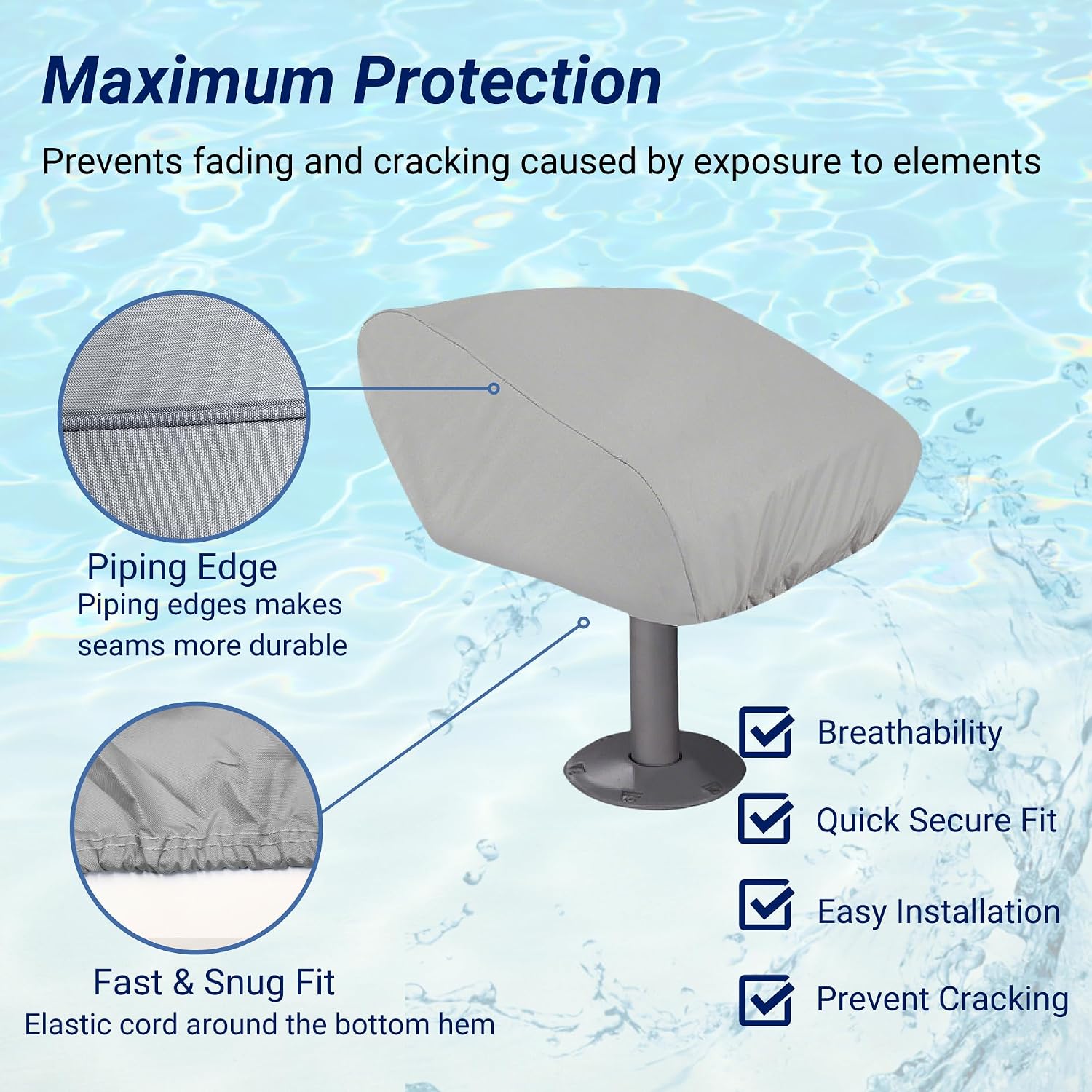 SavvyCraft Waterproof Pontoon Lounge Seat Cover Marine Grade 23"Dx60"Wx30"H