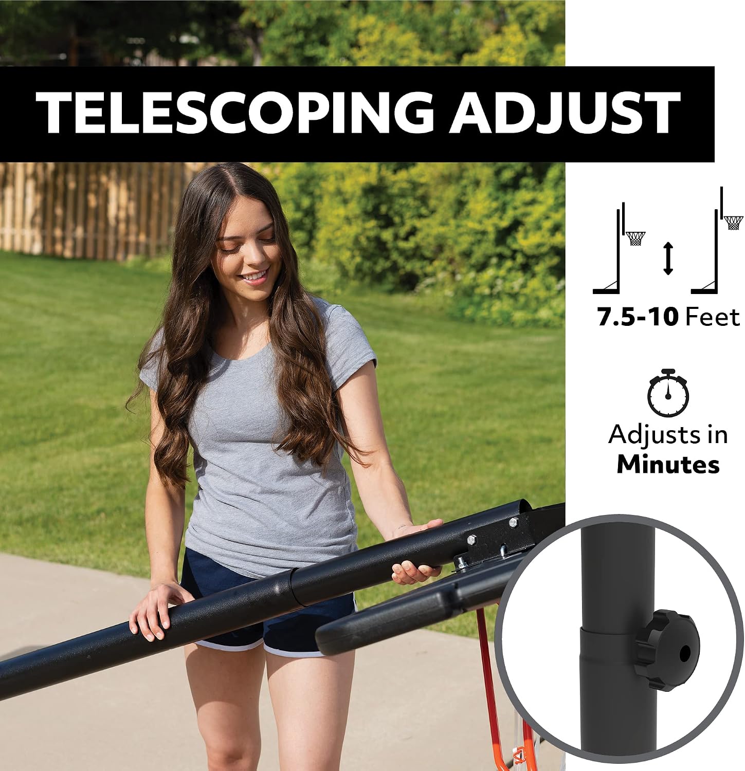 Lifetime 90992 Full-Size Height Adjustable Portable Basketball Hoop, 7.5 to 10 Foot Telescoping Adjustment, 44-Inch Impact Backboard