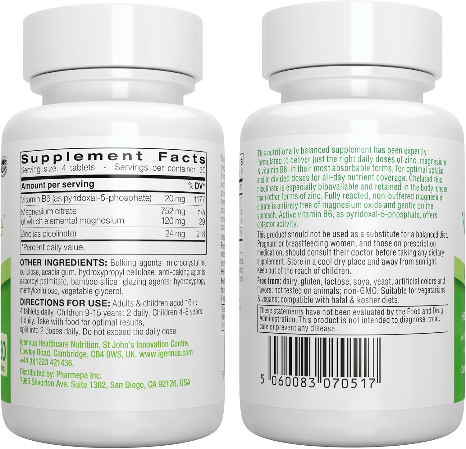 Igennus Neurobalance High Absorption Zinc Magnesium & B6 Complex | Cognitive Support, Calm Focus & Relaxation, Chelated Zinc & Fully Reacted Magnesium, Vegan, Non-GMO, 120 Small Tablets