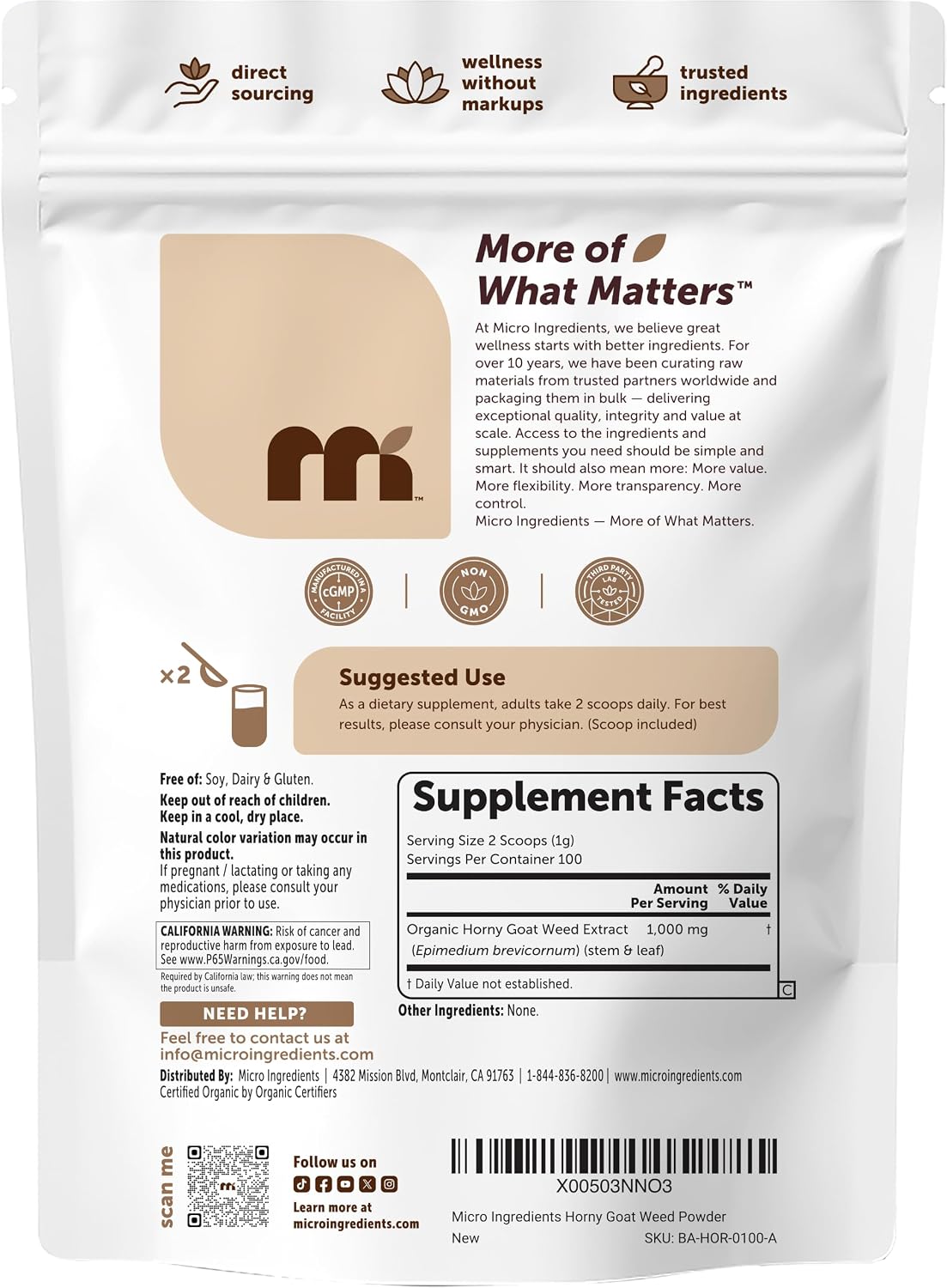 Micro Ingredients Organic Horny Goat Weed Powder for Men and Women