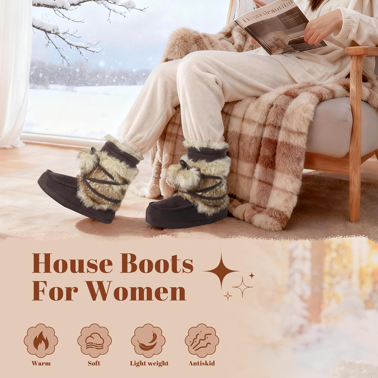 Home Slipper Women's Soft Fleece Plush Warm Indoor House Slipper Boots Shoes