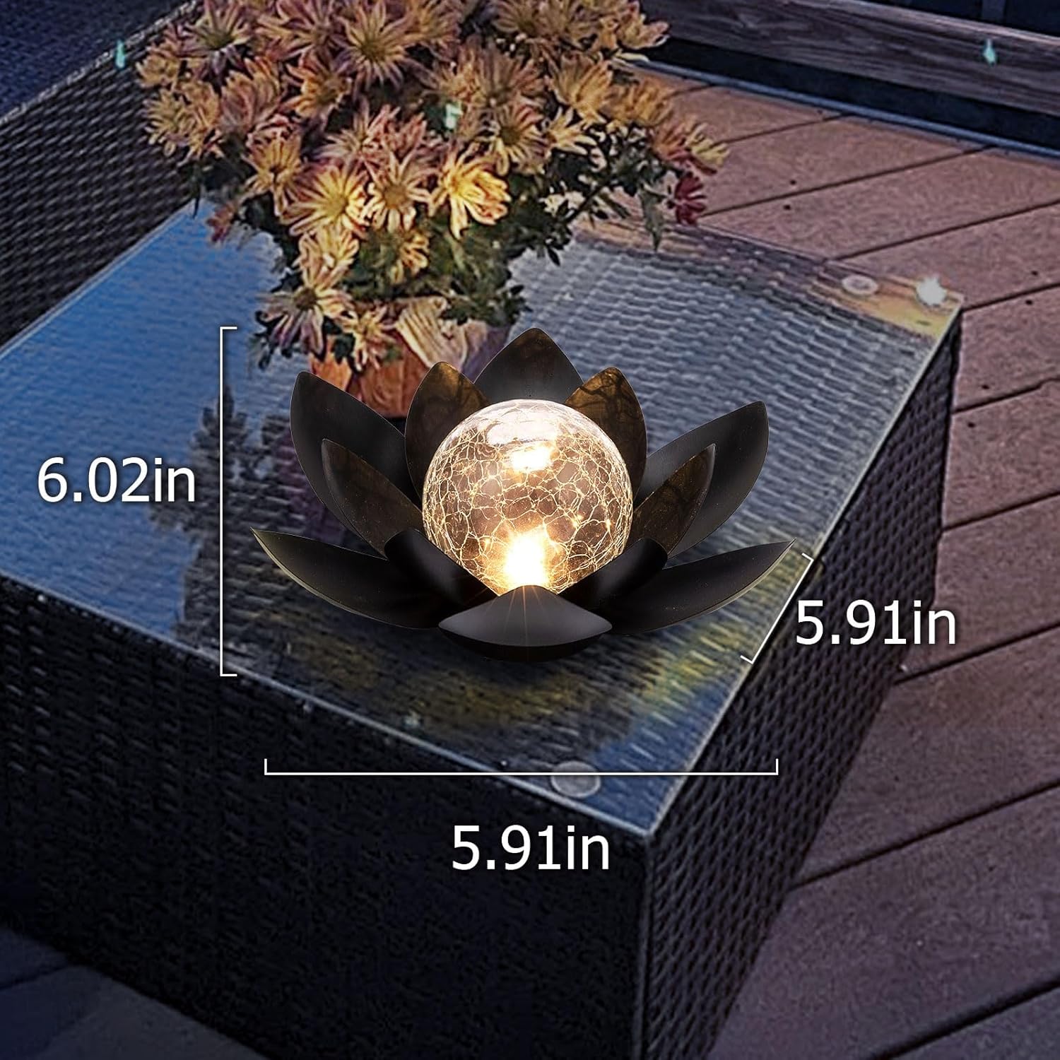 Huaxu Solar Lights Outdoor Garden, Crackle Globe Glass Lotus Decor, Waterproof LED Metal Flower Decorations for Patio,Lawn,Walkway,Tabletop,Ground