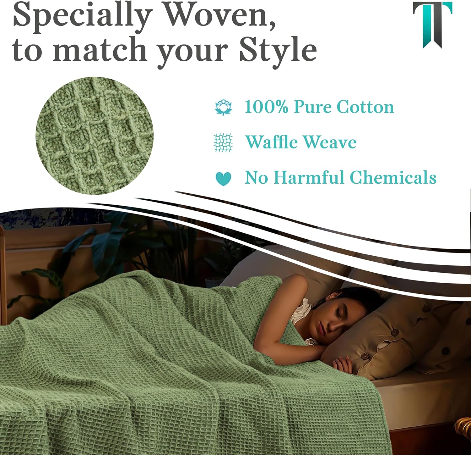 Tex Trend 100% Cotton Waffle Weave Blanket Queen Size - Soft, Breathable Cooling Blanket for Bed, Lightweight Cozy Summer & Spring Bedding, Grey, 90x90
