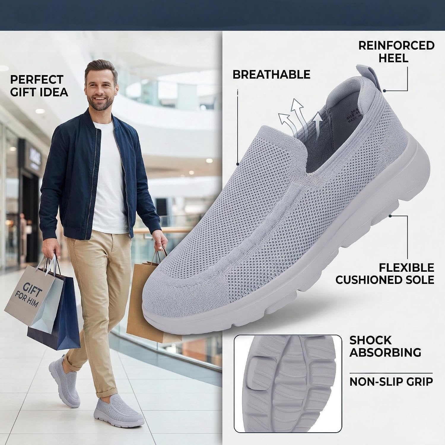 konhill Mens Slip On Shoes Lightweight Walking Shoes Anti Slip
