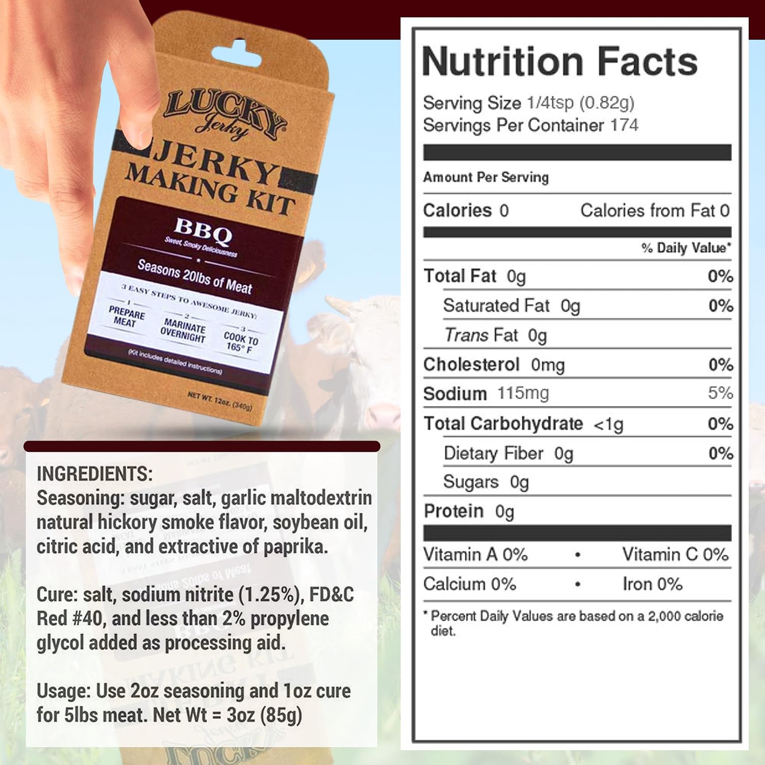 Lucky Jerky Ultimate Savory DIY Beef Jerky Seasoning and Cure Kit, 12 Oz | Make Your Own with Original, BBQ, Teriyaki, and Sweet & Spicy, Seasons 5 lbs per Flavor, 20 lbs Total