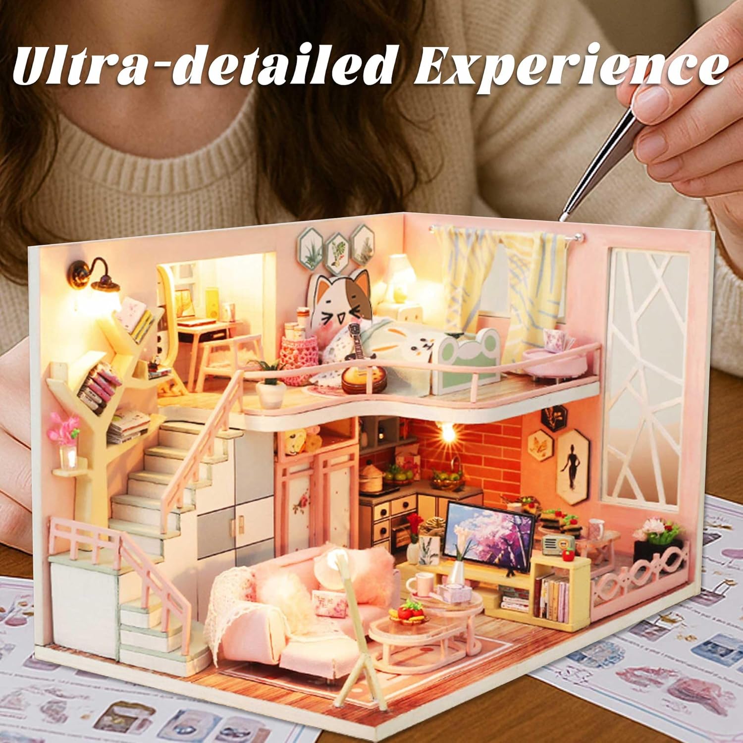 Flever Dollhouse Miniature DIY House Kit Creative Room with Loft Apartment Scene for Romantic Artwork Gift (Tranquil Life)