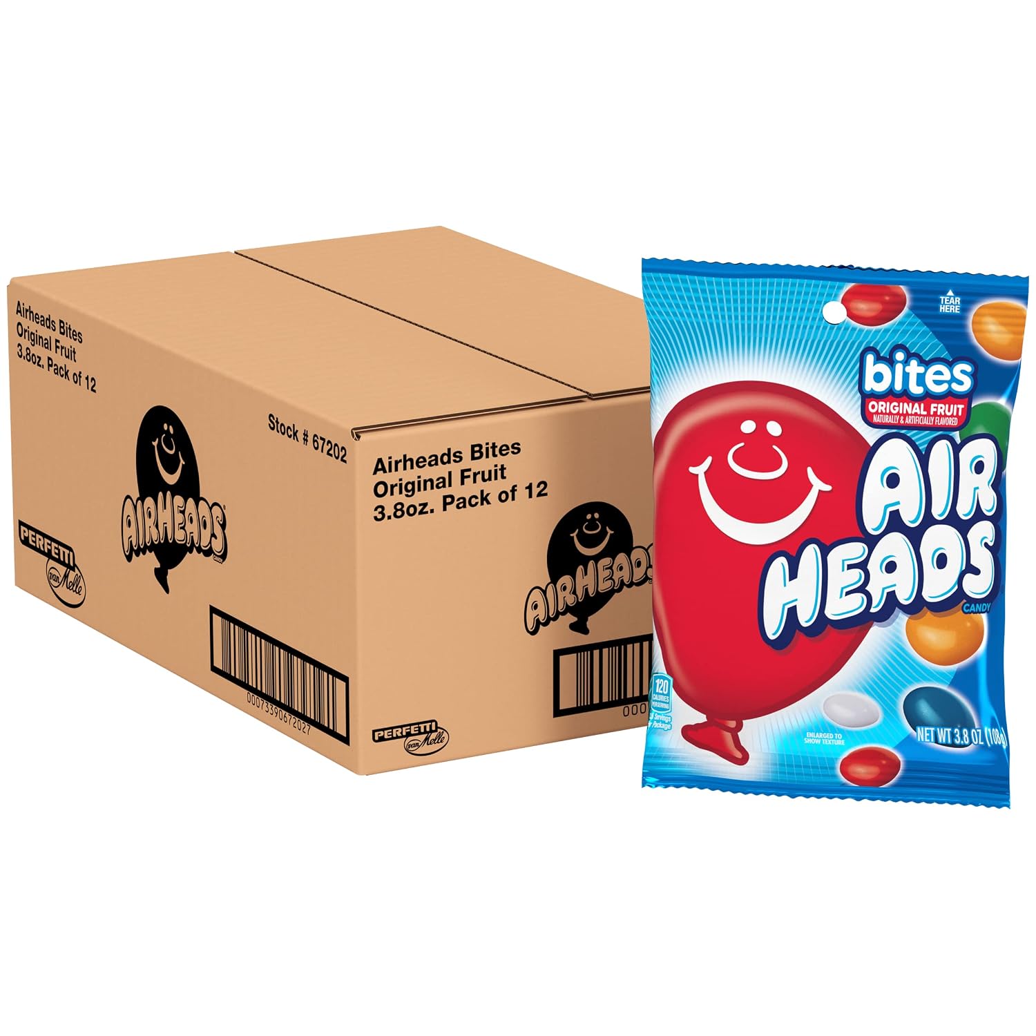 Airheads Candy Bites, Assorted Fruit Flavors, 2 Ounces (18-Pack) | Individually Wrapped Bulk Candy, Chewy Candy Bags