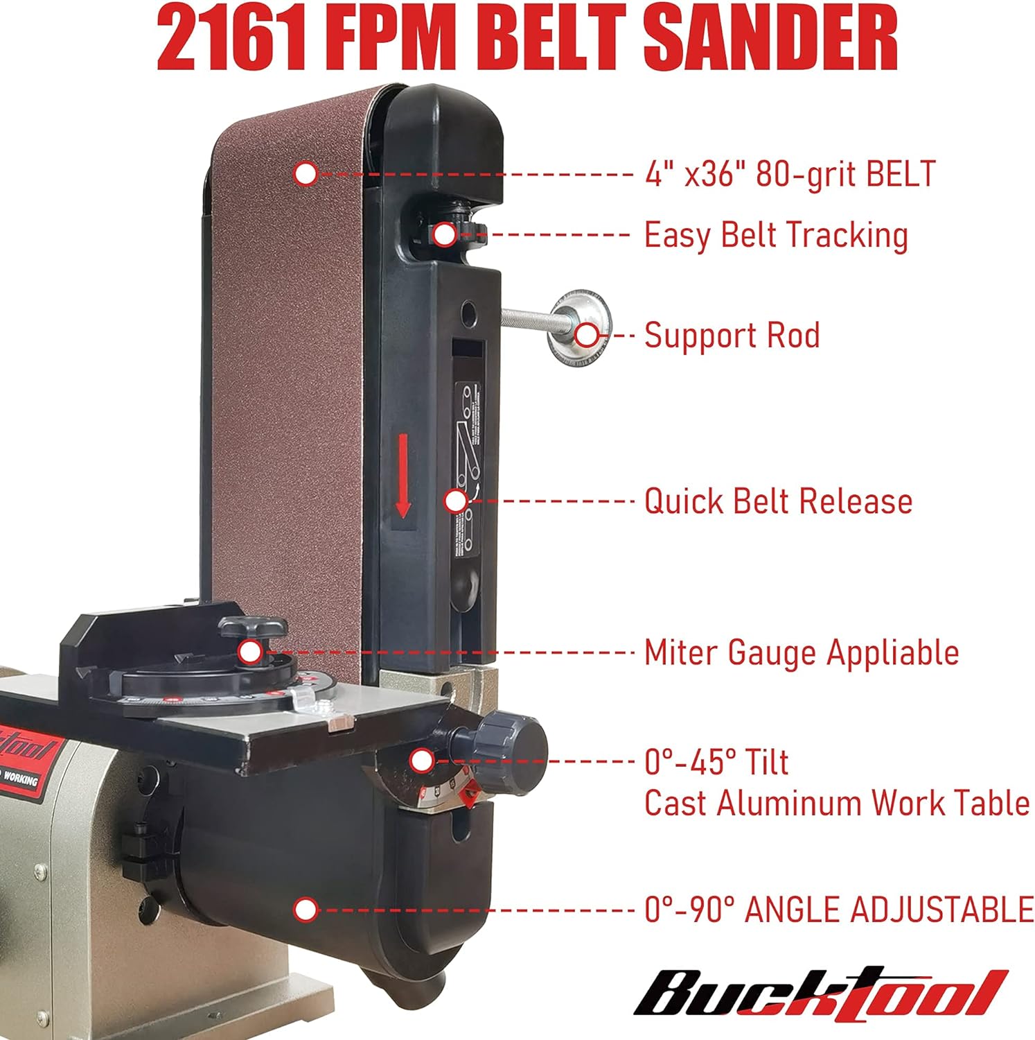 BUCKTOOL Bench Belt Disc Sander for Woodworking, 4x36" Belt, 6" Disc, 5A | Bench Sander with 3/4HP Direct Drive, 2161FPM, 3450RPM