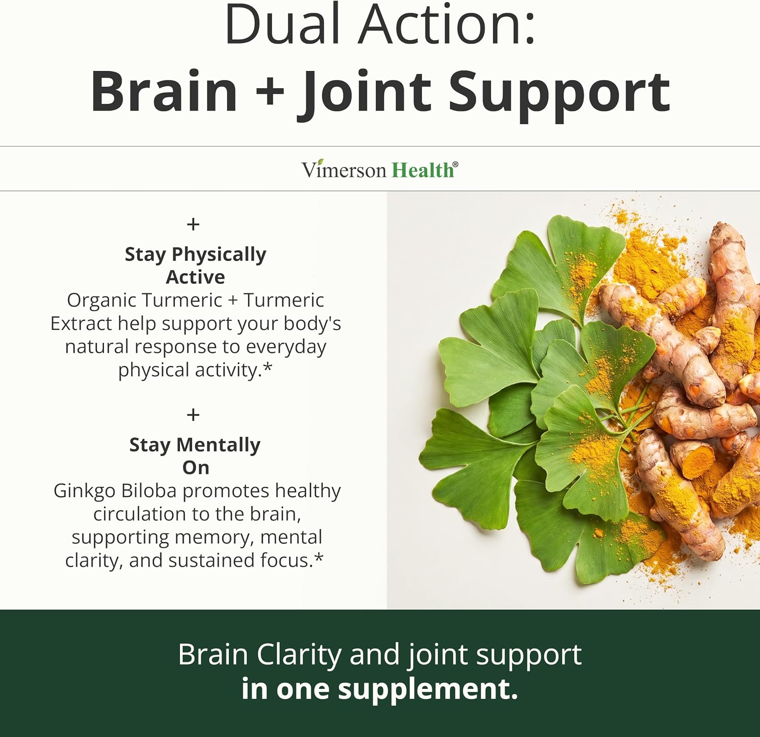 Ginko Biloba Capsules with Ginkgo Biloba 120mg & Organic Turmeric for Joint Support, Focus and Brain Health – Gingo Biloba Supplement with Black Pepper (Bioperine) for Max Absorption – 60 Count
