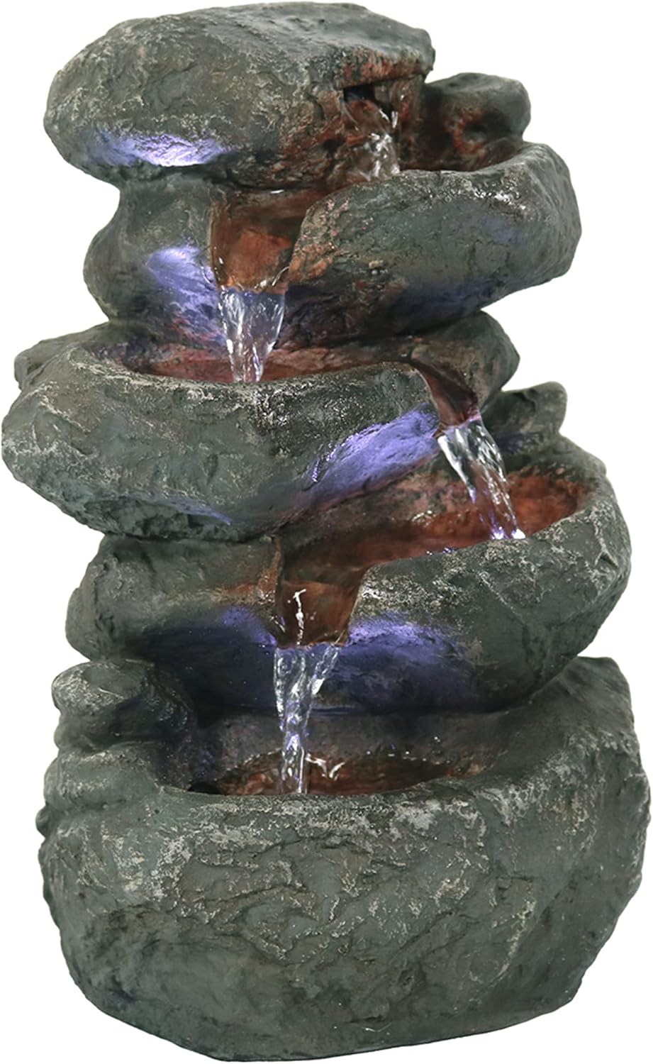 Sunnydaze 10" 5-Step Tabletop Water Fountain with LED Lights, Stacked Rocks | Rock Water Fountain with Calm Sounds for Meditation