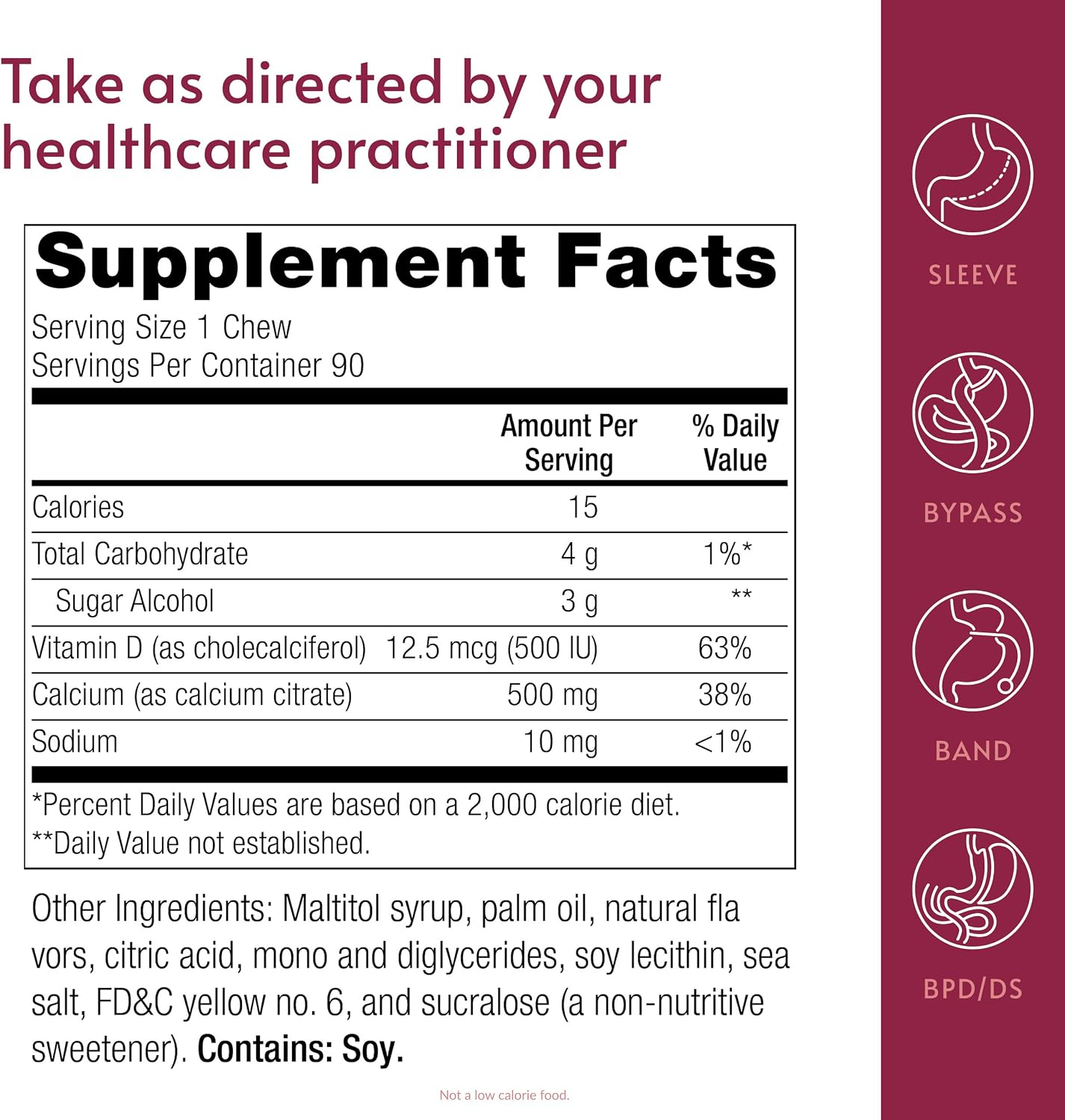 Bariatric Advantage Calcium Citrate Chewy Bites 500 mg - Highly Absorbable & Digestible - Vitamin D3 - Easily Chewable Calcium Supplement - Caramel Flavor - 90 Count